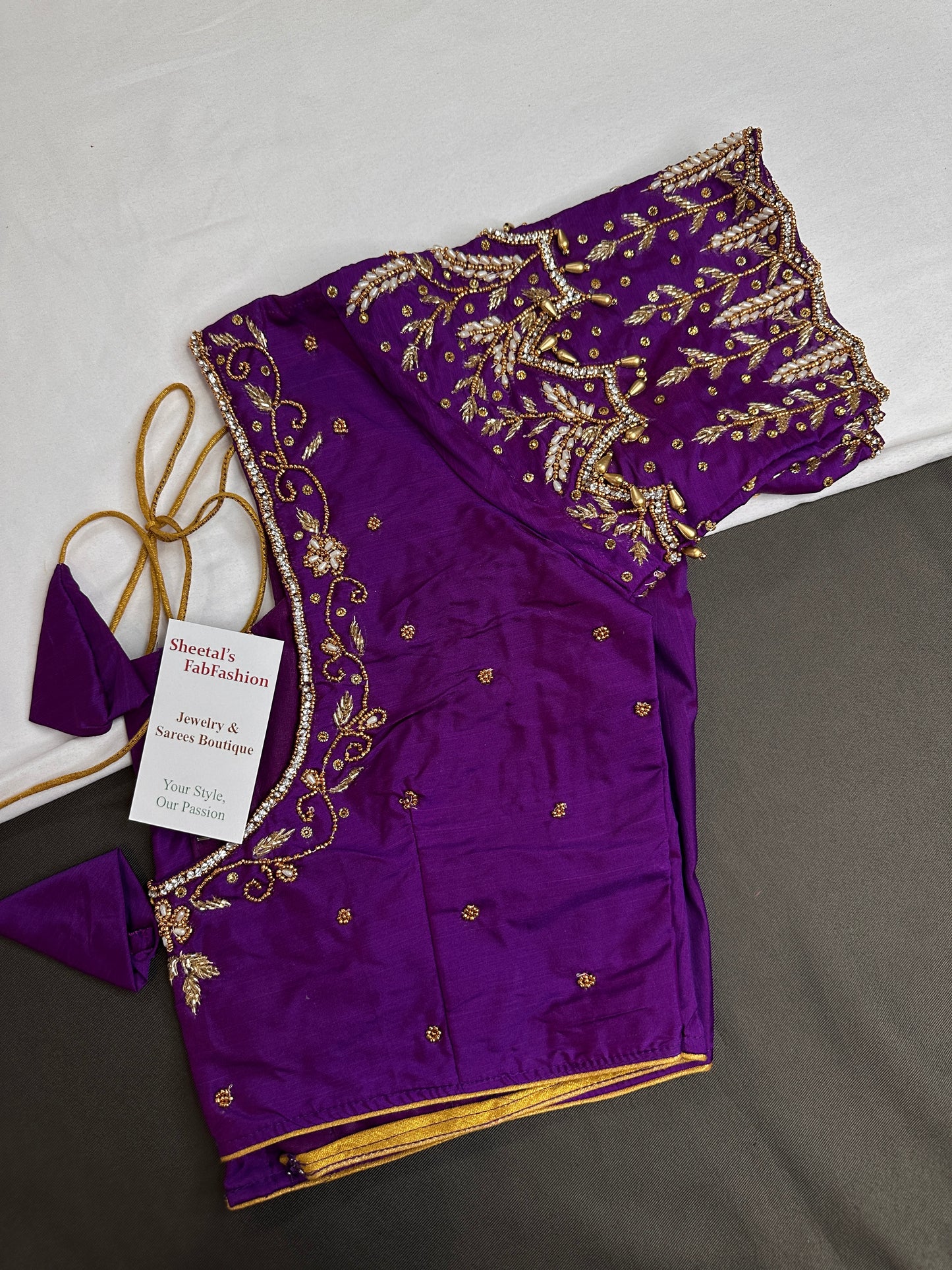 Purple Silk Maggam Aari Work Blouse - 