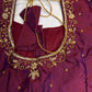Maroon Pattu Silk Maggam Aari Work Blouse - 