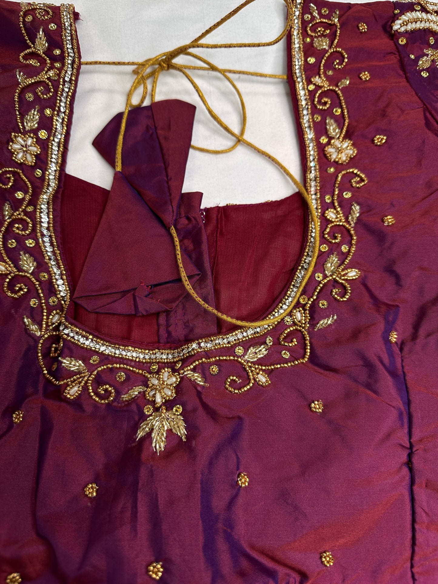 Maroon Pattu Silk Maggam Aari Work Blouse - 