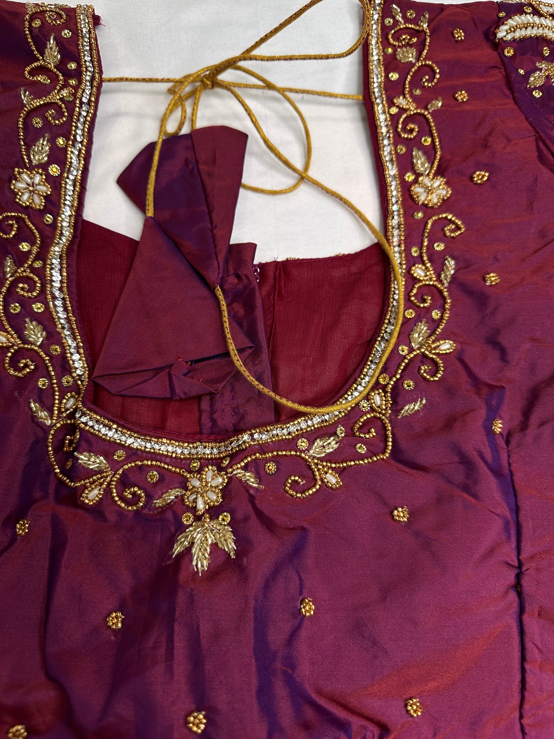 Maroon Pattu Silk Maggam Aari Work Blouse - 