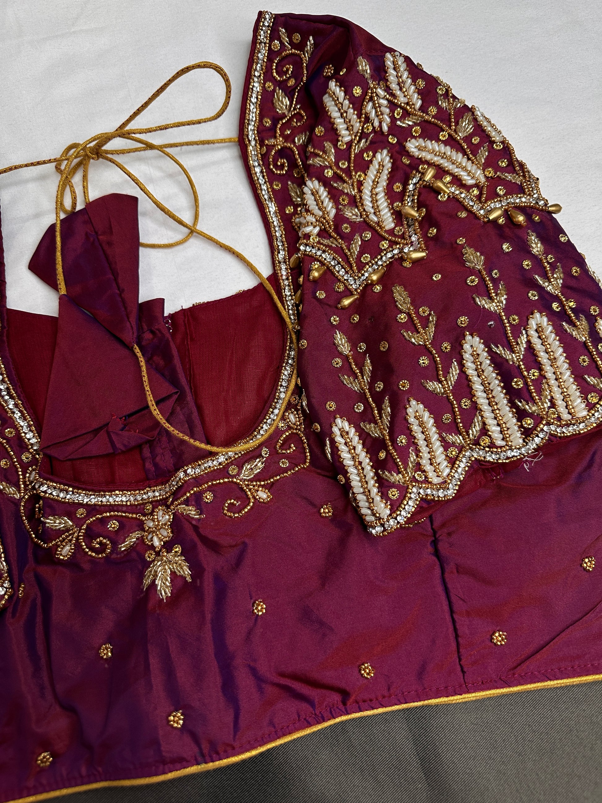 Maroon Pattu Silk Maggam Aari Work Blouse - 