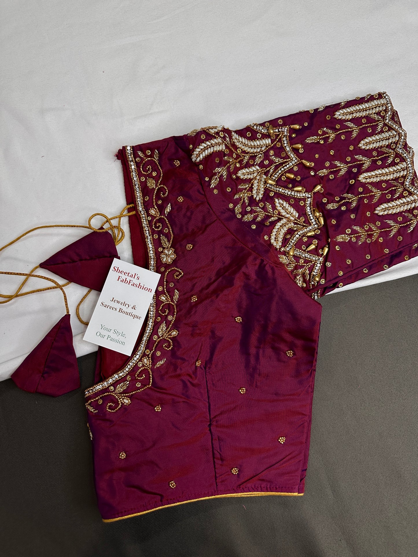 Maroon Pattu Silk Maggam Aari Work Blouse - 