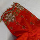 Orange  Pattu Silk  Pearl Maggam Aari Work Blouse - 