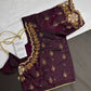 Plum  Pattu Silk  Pearl Maggam Aari Work Blouse - 