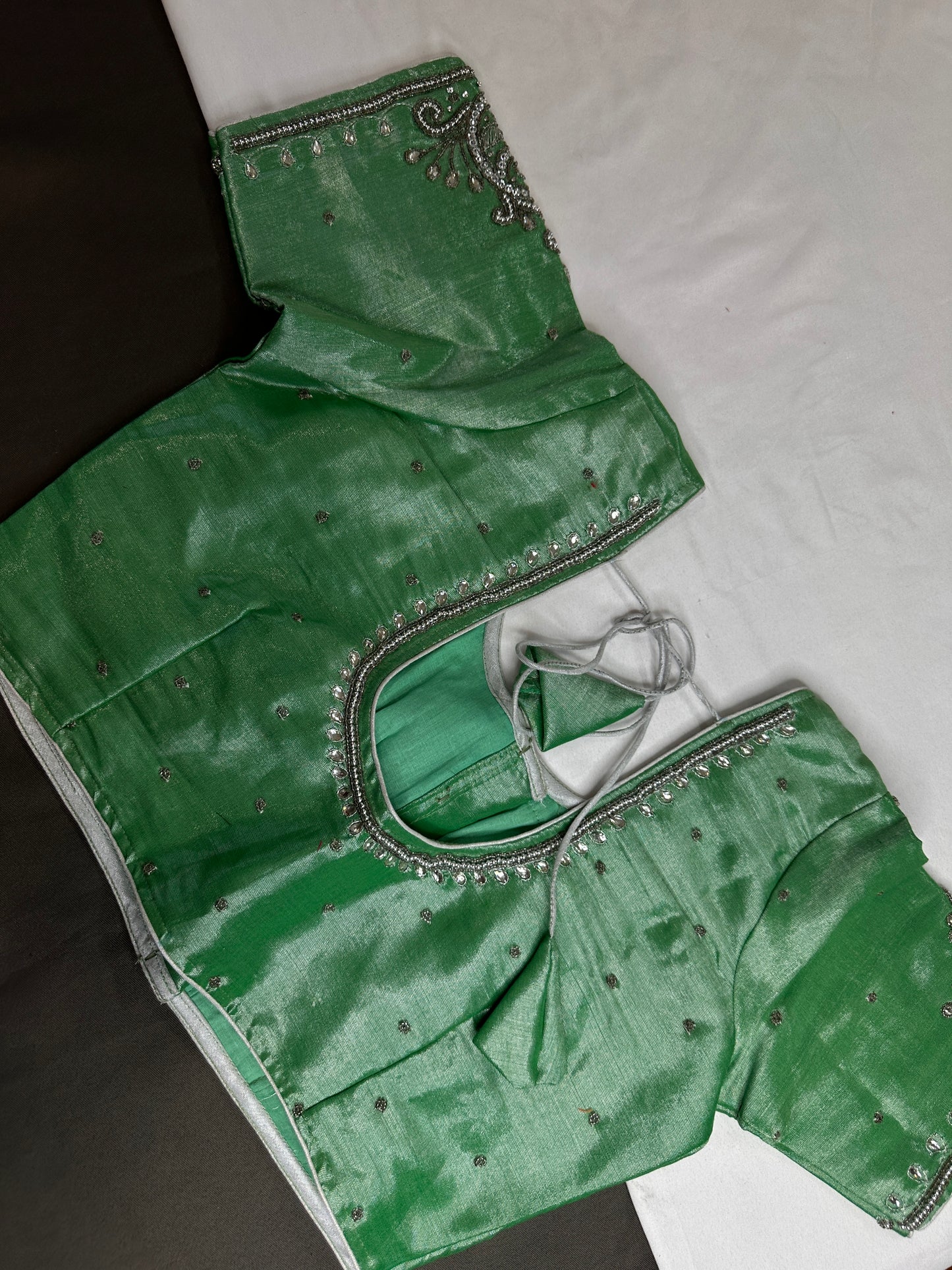 Green Tissue Silk Maggam Aari Work Blouse - 