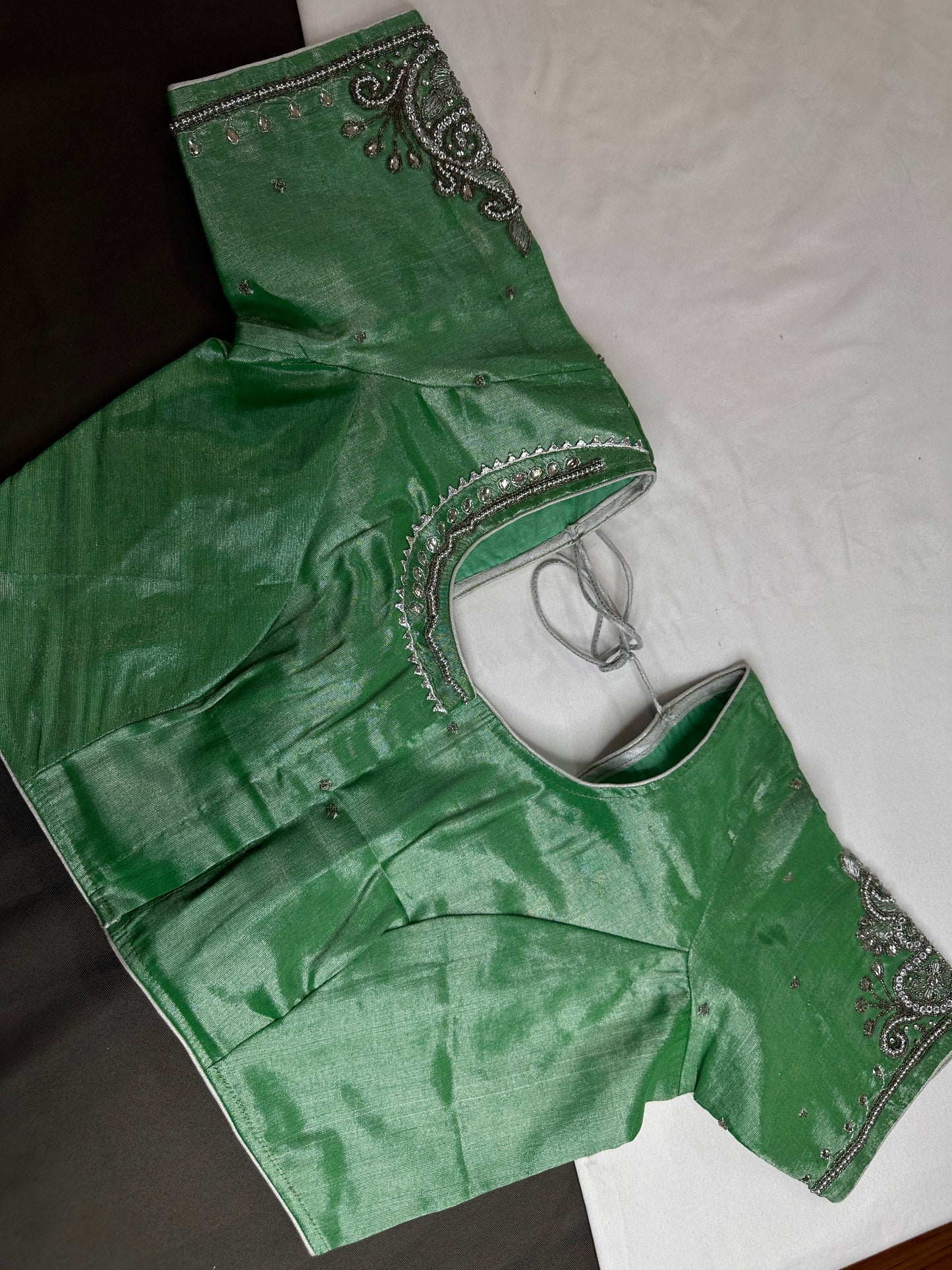 Green Tissue Silk Maggam Aari Work Blouse - 