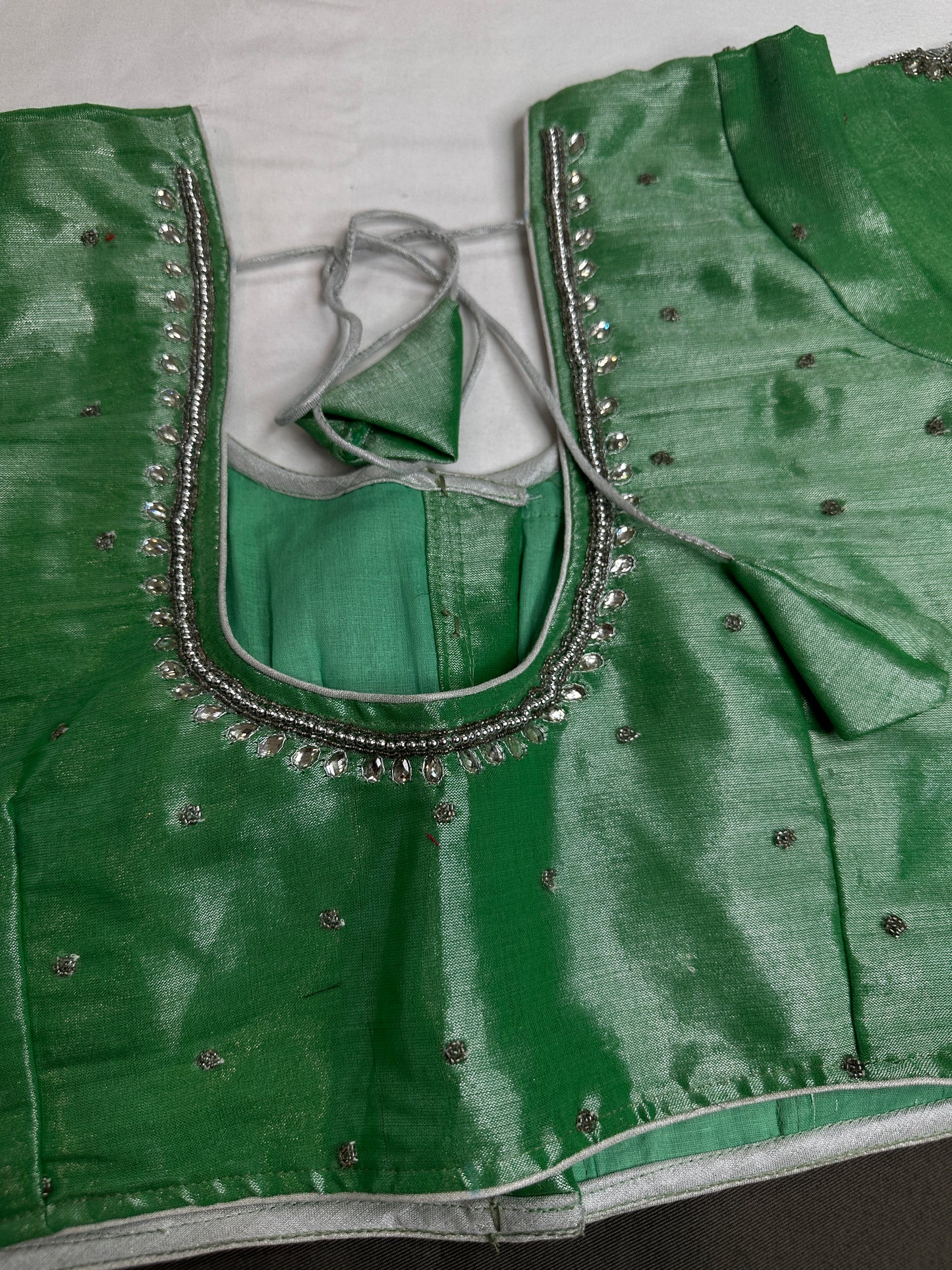Green Tissue Silk Maggam Aari Work Blouse - 