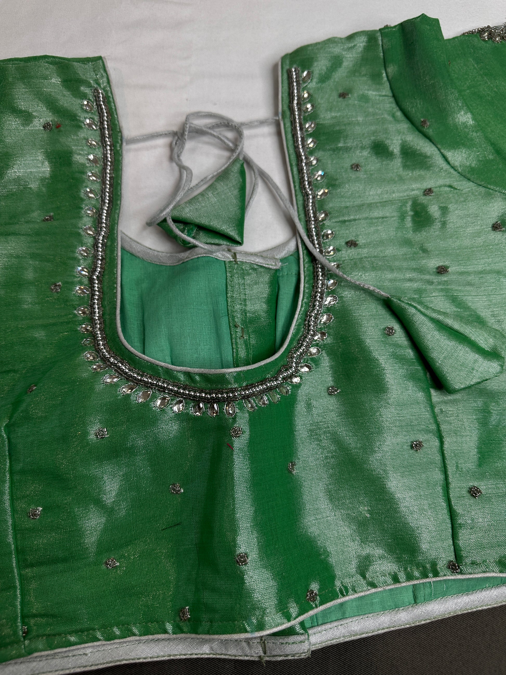 Green Tissue Silk Maggam Aari Work Blouse - 
