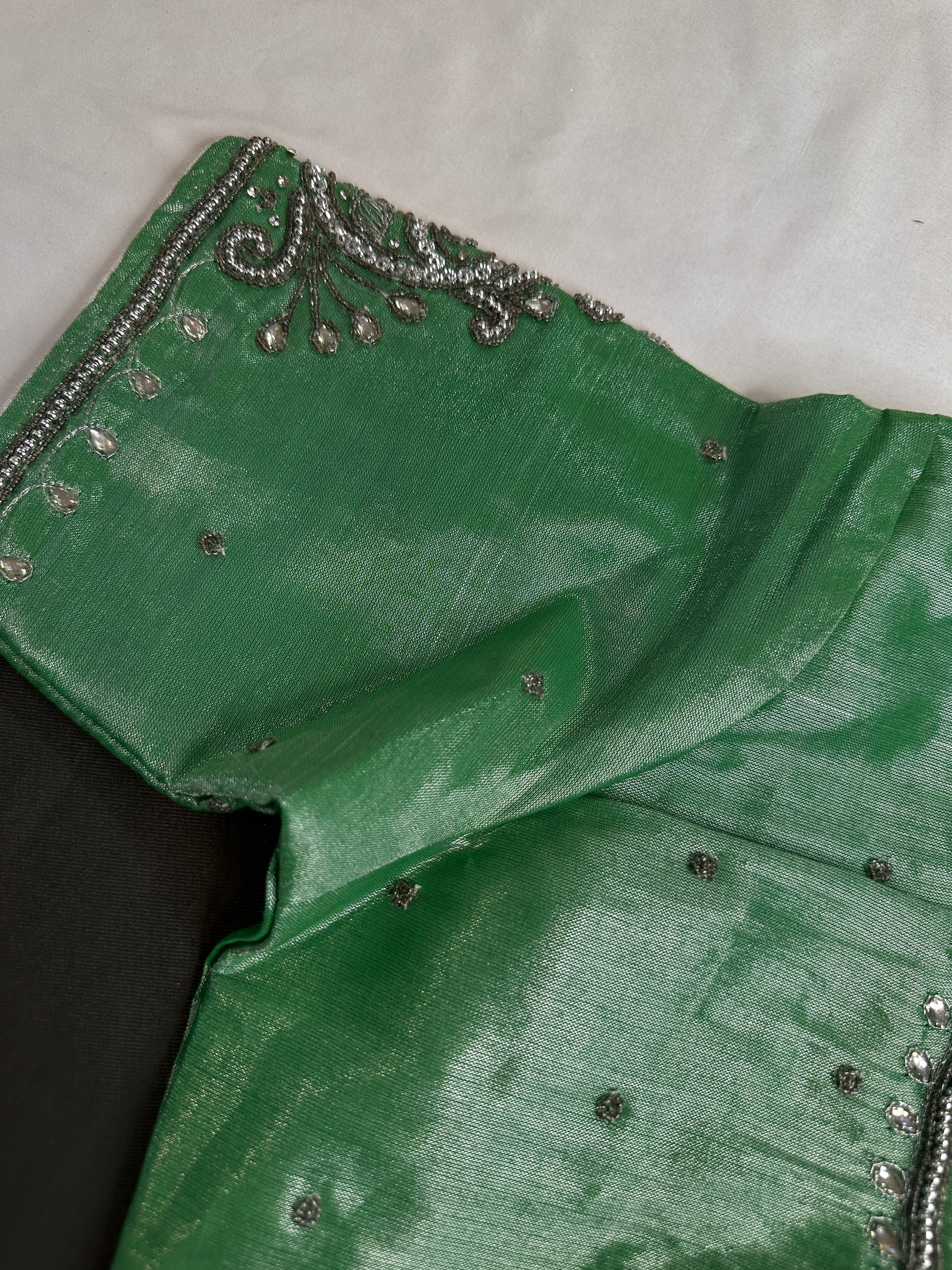 Green Tissue Silk Maggam Aari Work Blouse - 