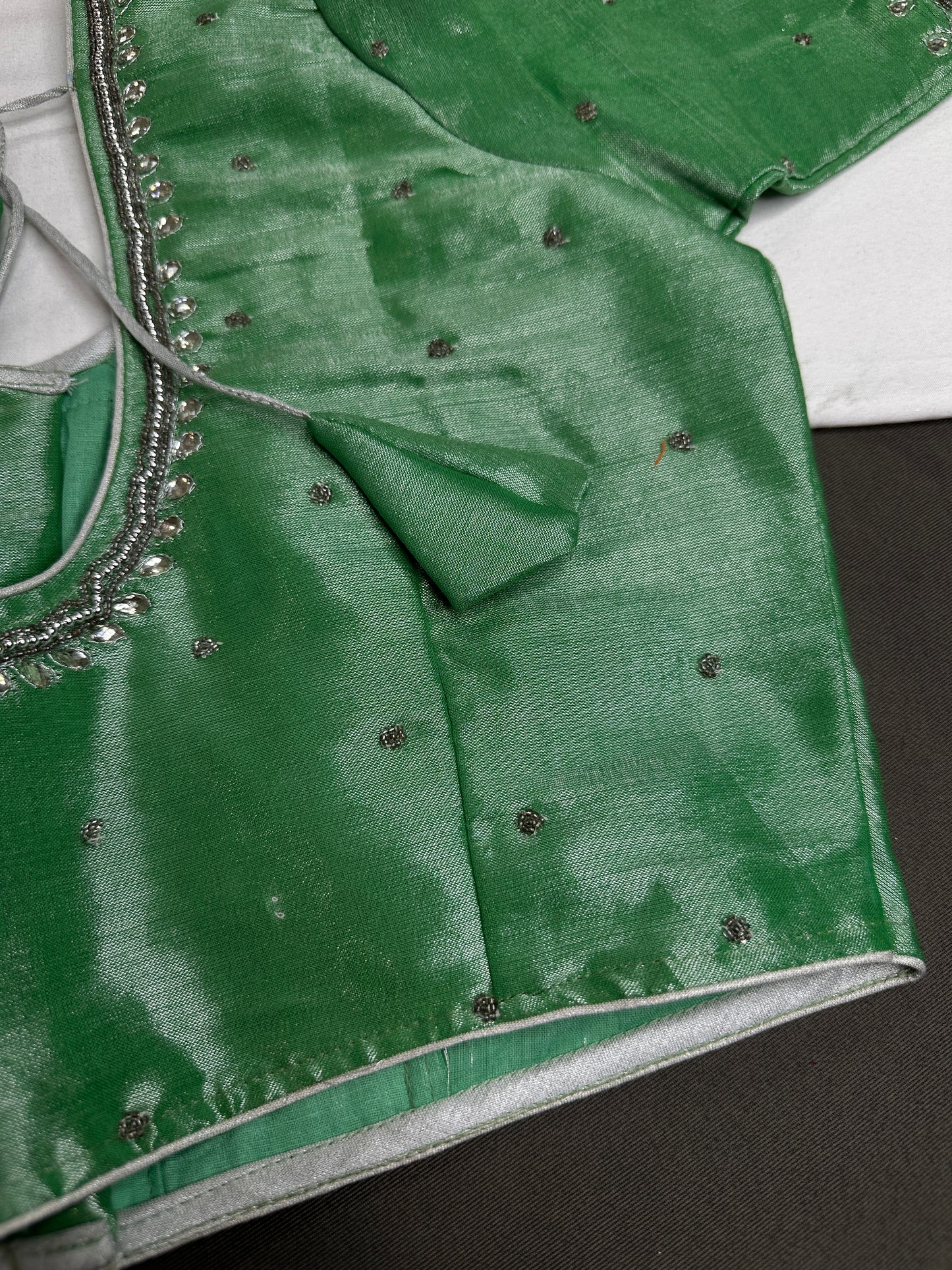 Green Tissue Silk Maggam Aari Work Blouse - 