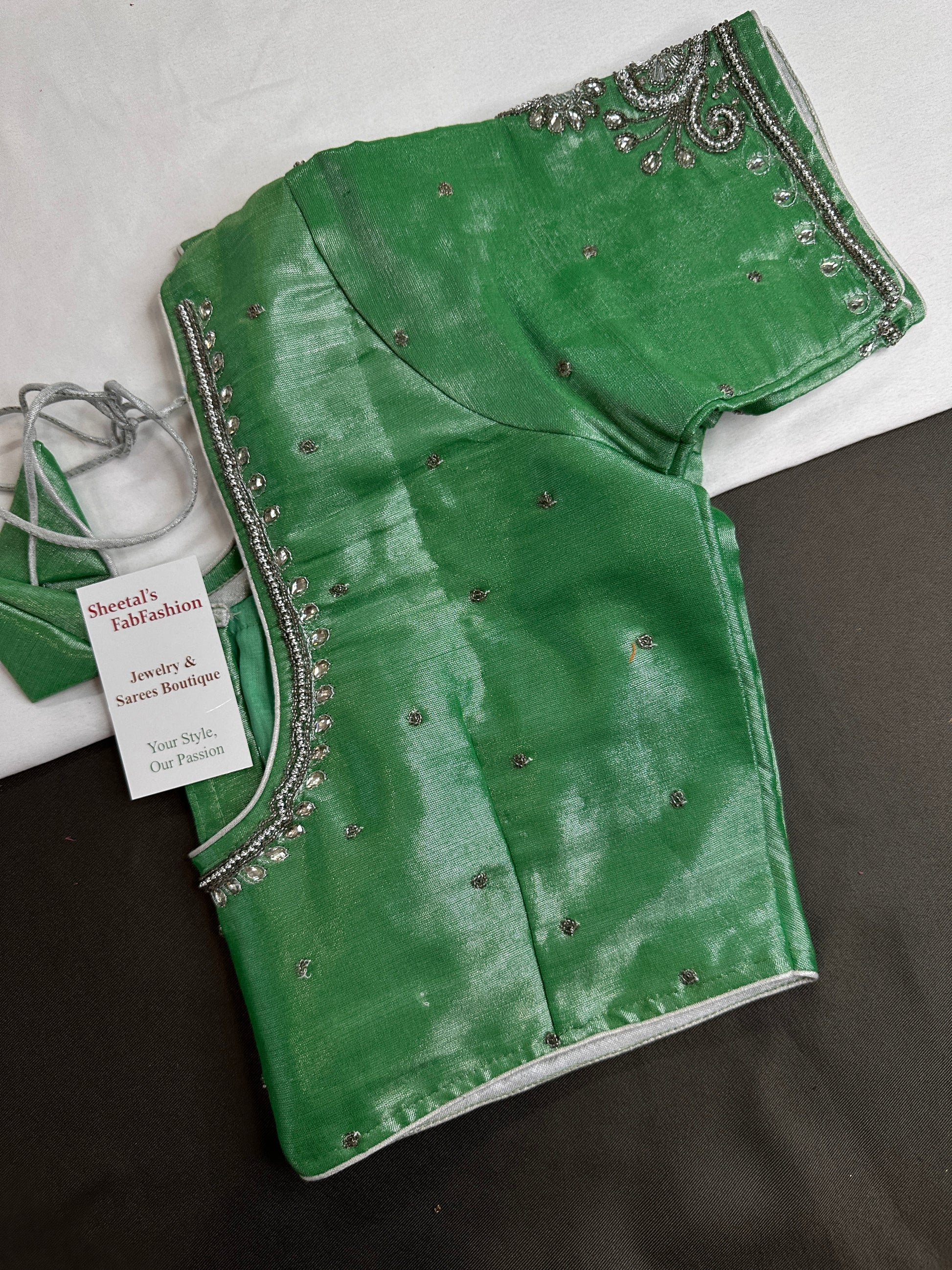 Green Tissue Silk Maggam Aari Work Blouse - 