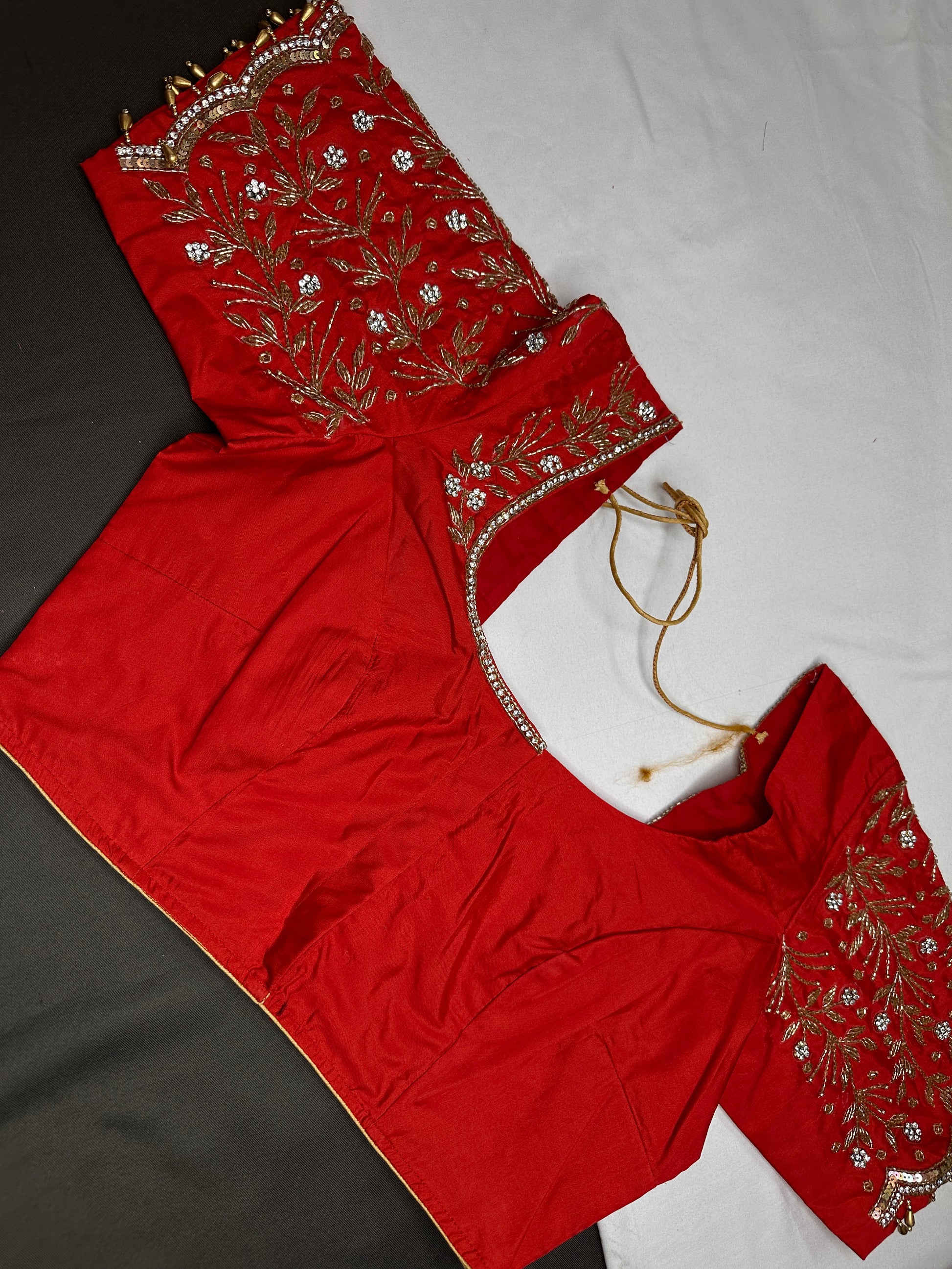 Red Silk Maggam Aari Blouse - 