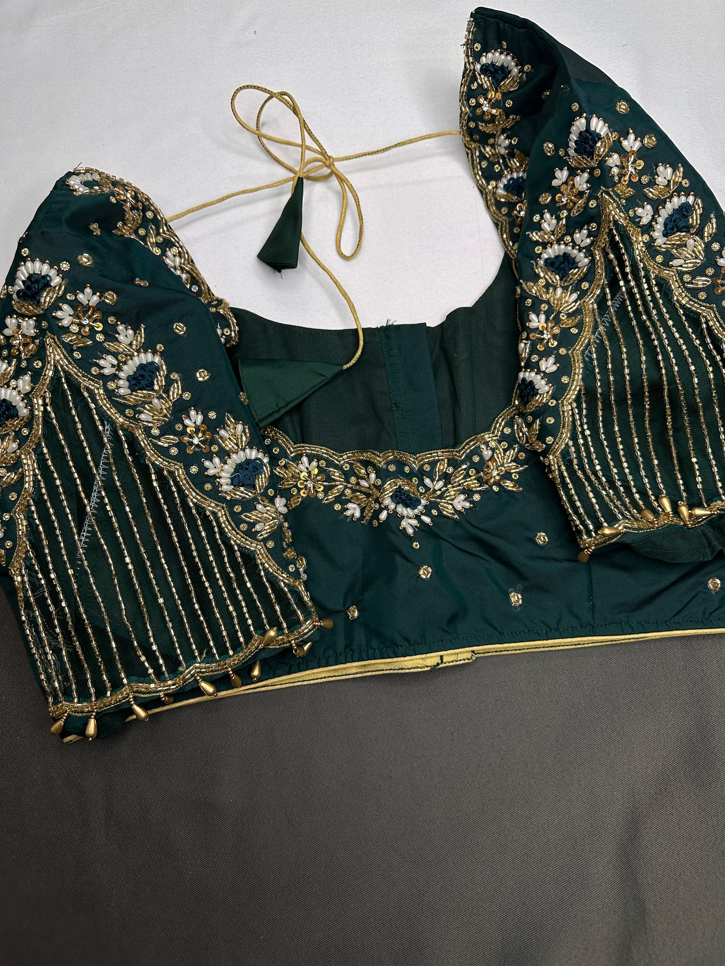 Green Silk Maggam Aari Work Blouse - 