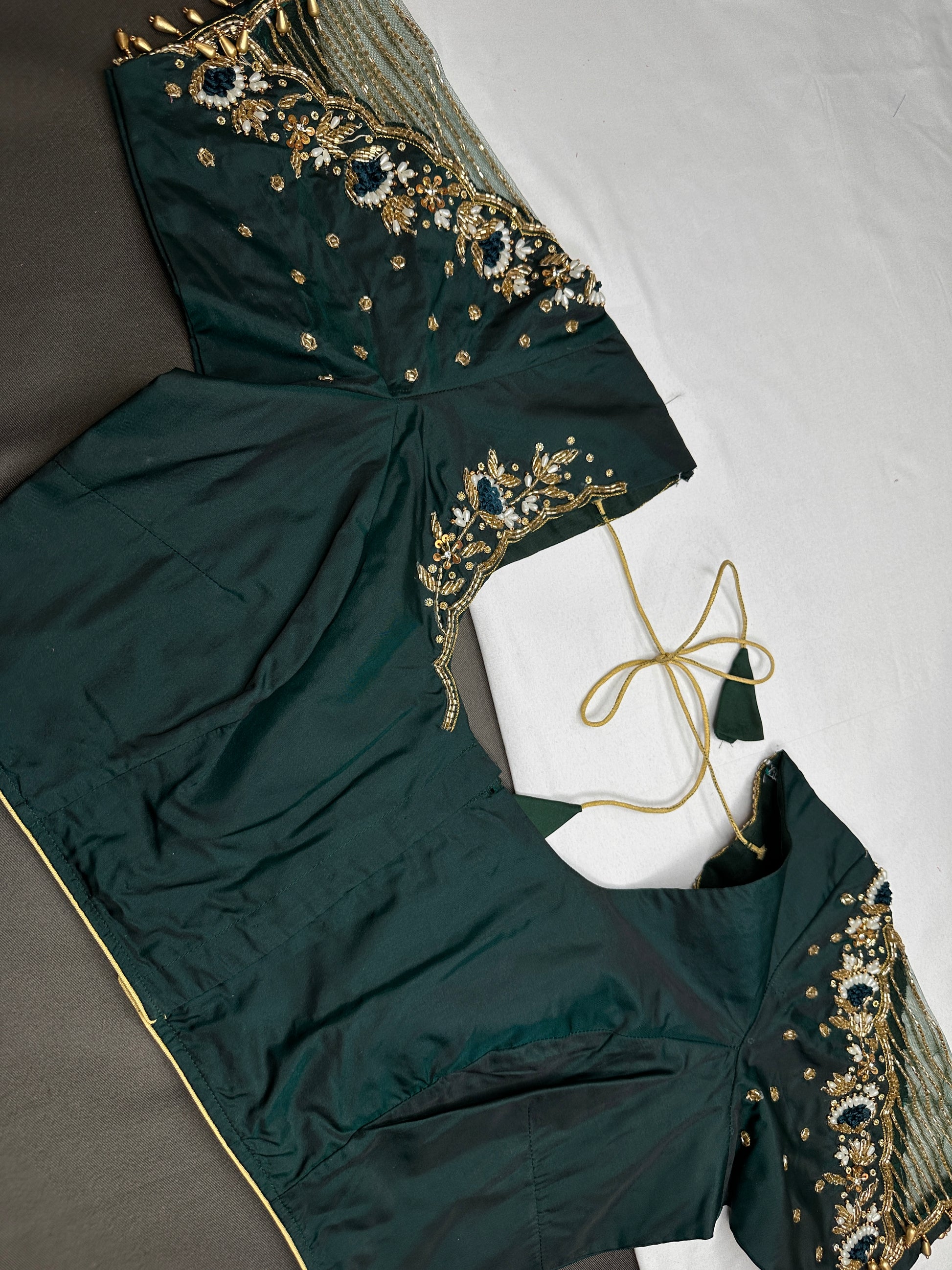 Green Silk Maggam Aari Work Blouse - 