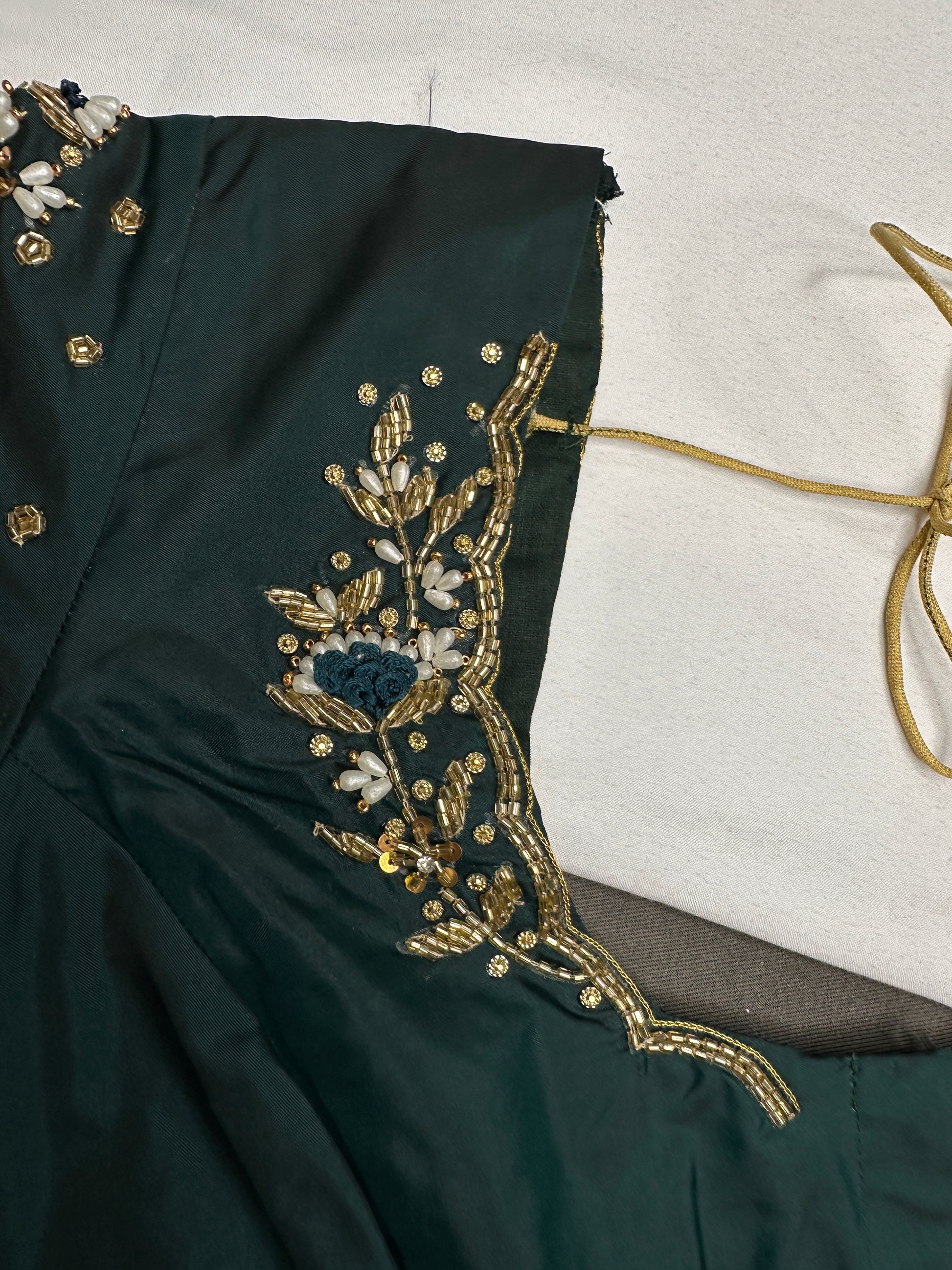Green Silk Maggam Aari Work Blouse - 