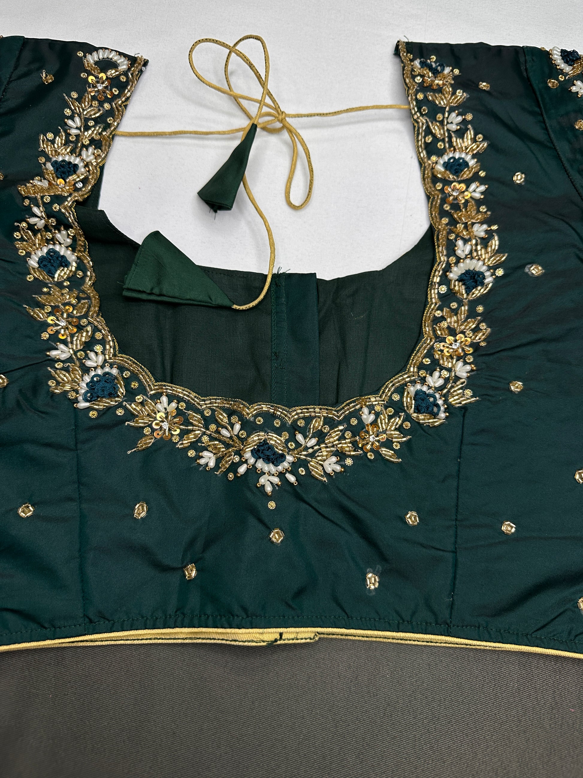 Green Silk Maggam Aari Work Blouse - 