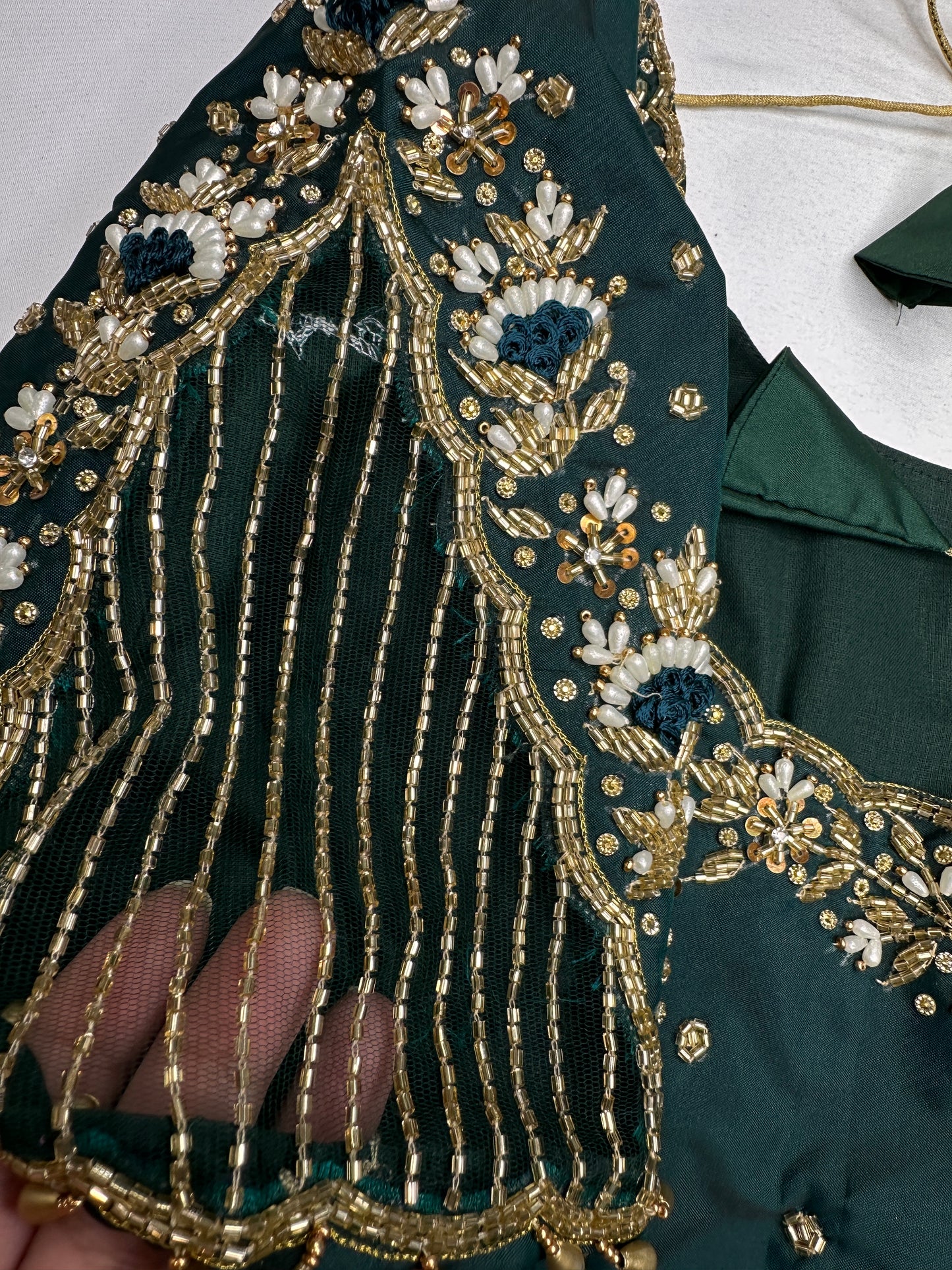 Green Silk Maggam Aari Work Blouse - 