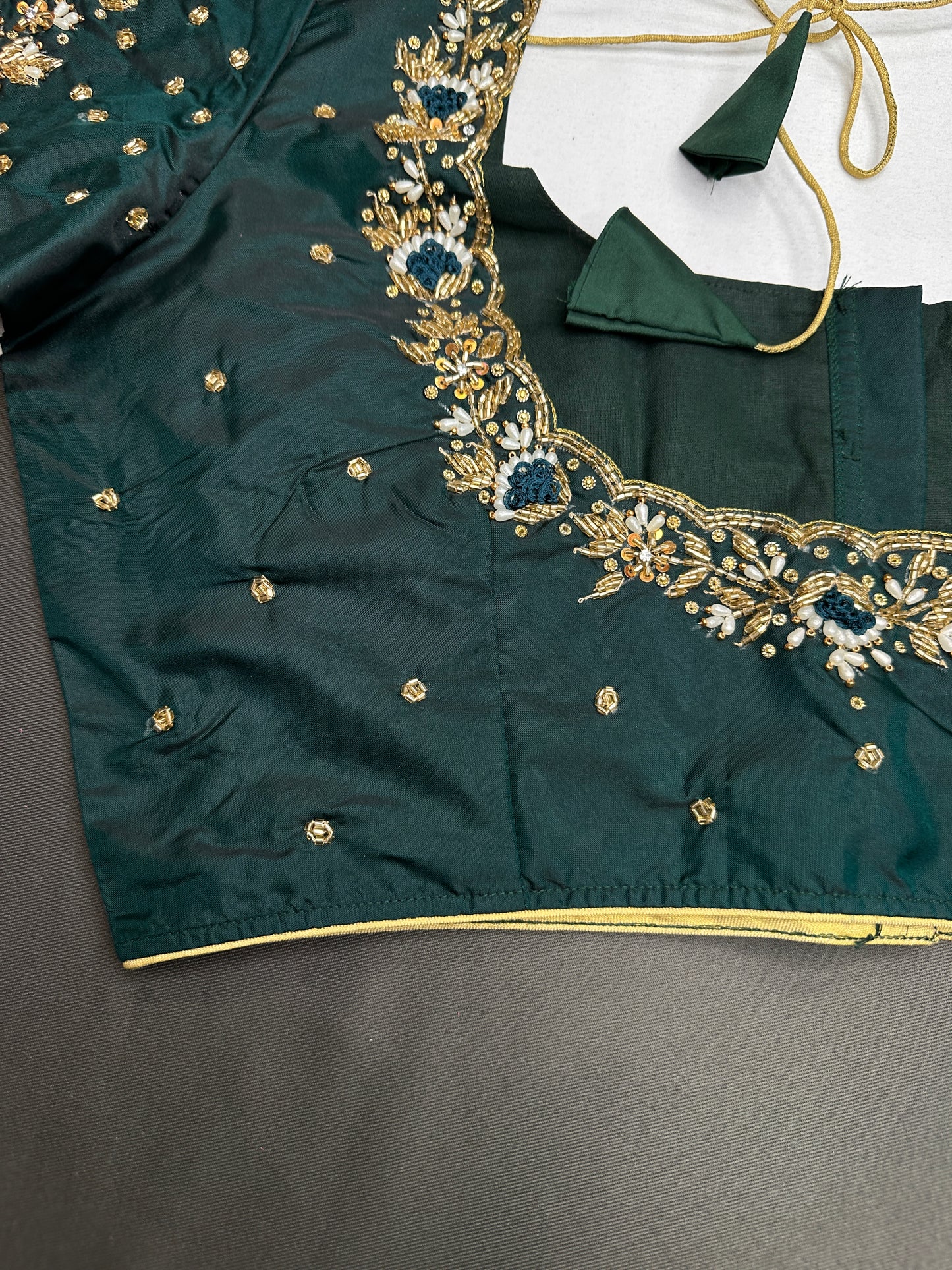 Green Silk Maggam Aari Work Blouse - 