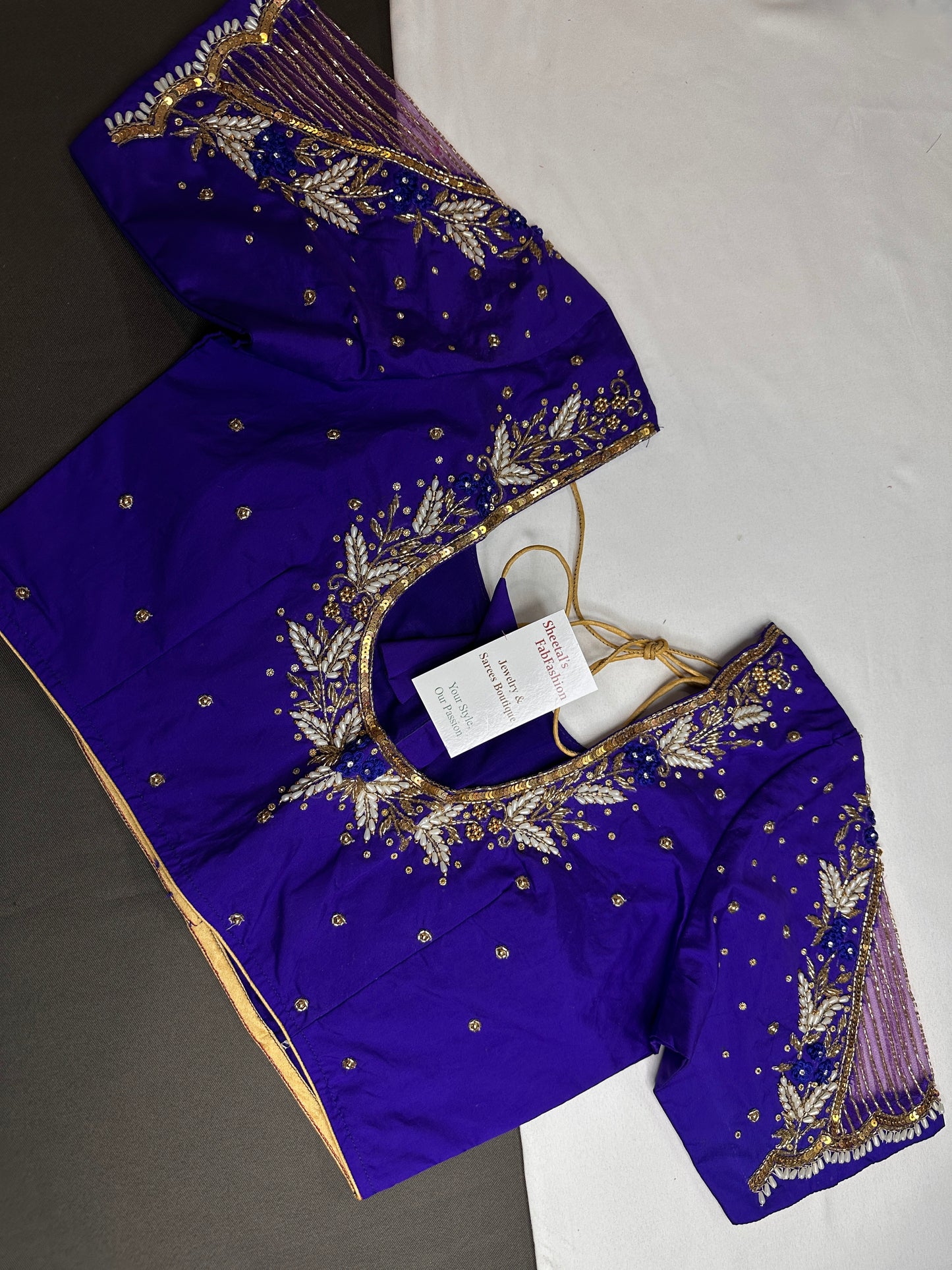 Blue Silk Maggam Aari Work Blouse - 
