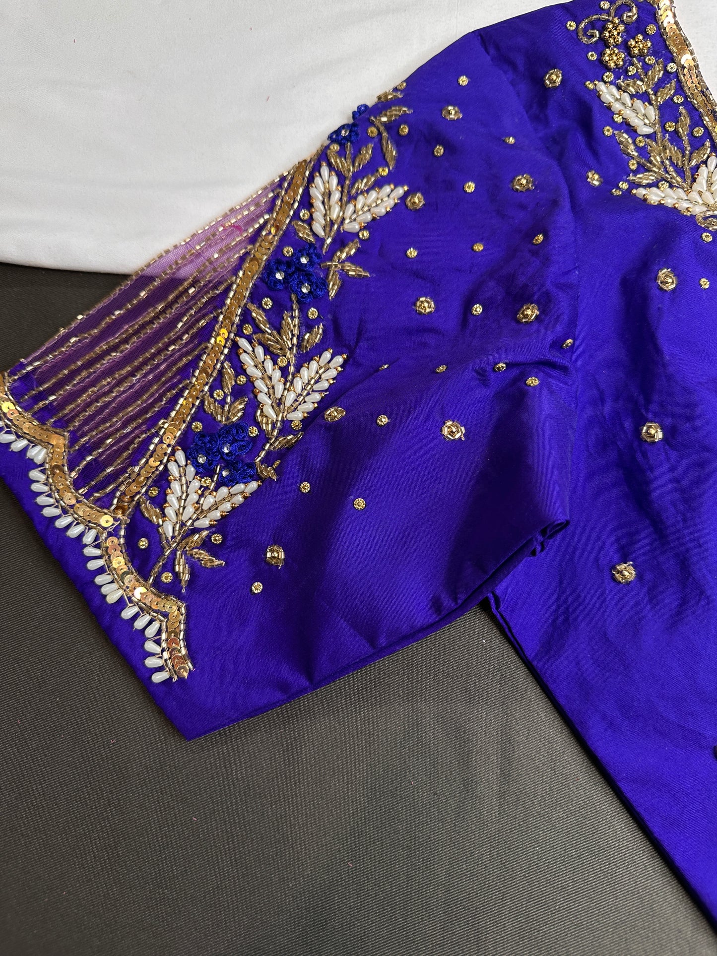 Blue Silk Maggam Aari Work Blouse - 