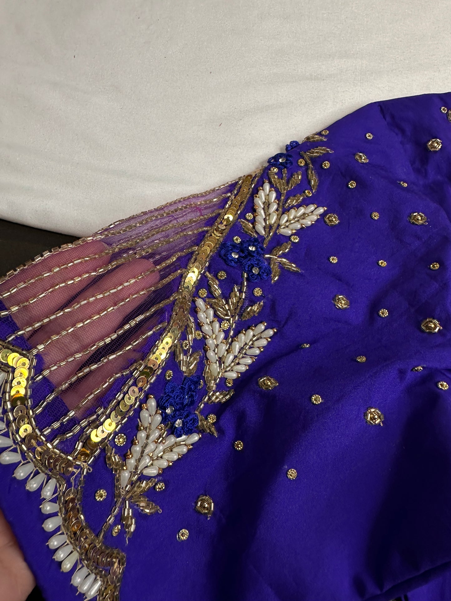 Blue Silk Maggam Aari Work Blouse - 