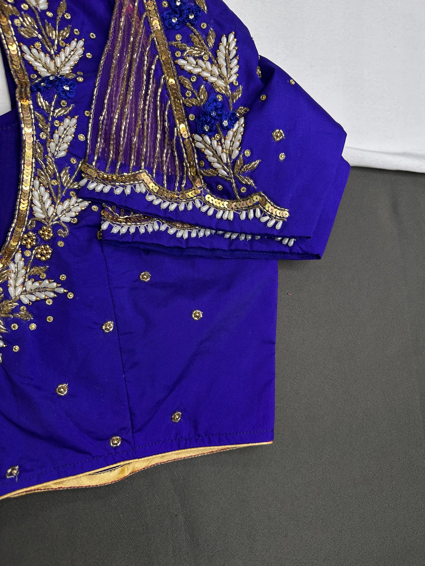Blue Silk Maggam Aari Work Blouse - 