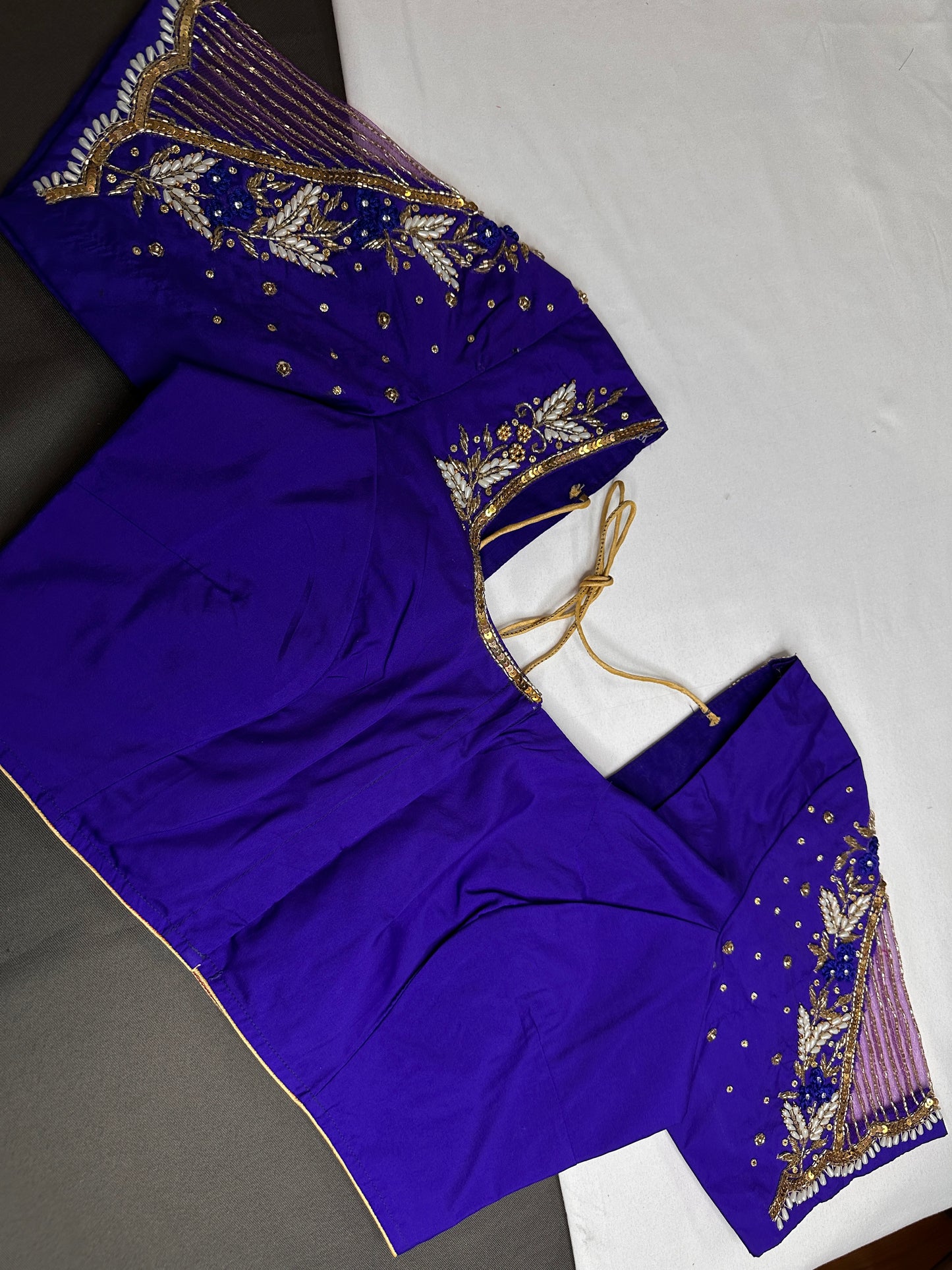 Blue Silk Maggam Aari Work Blouse - 