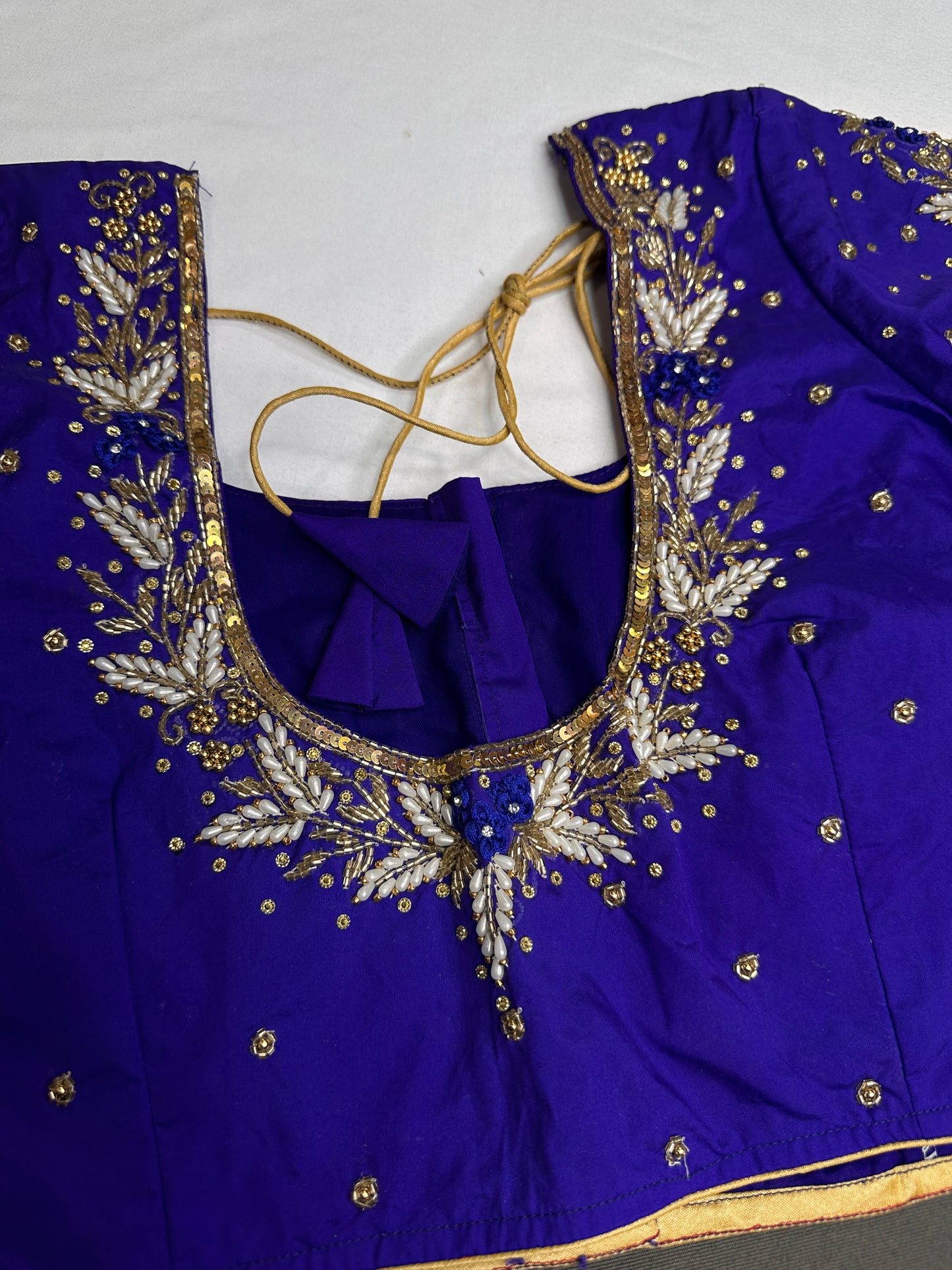 Blue Silk Maggam Aari Work Blouse - 
