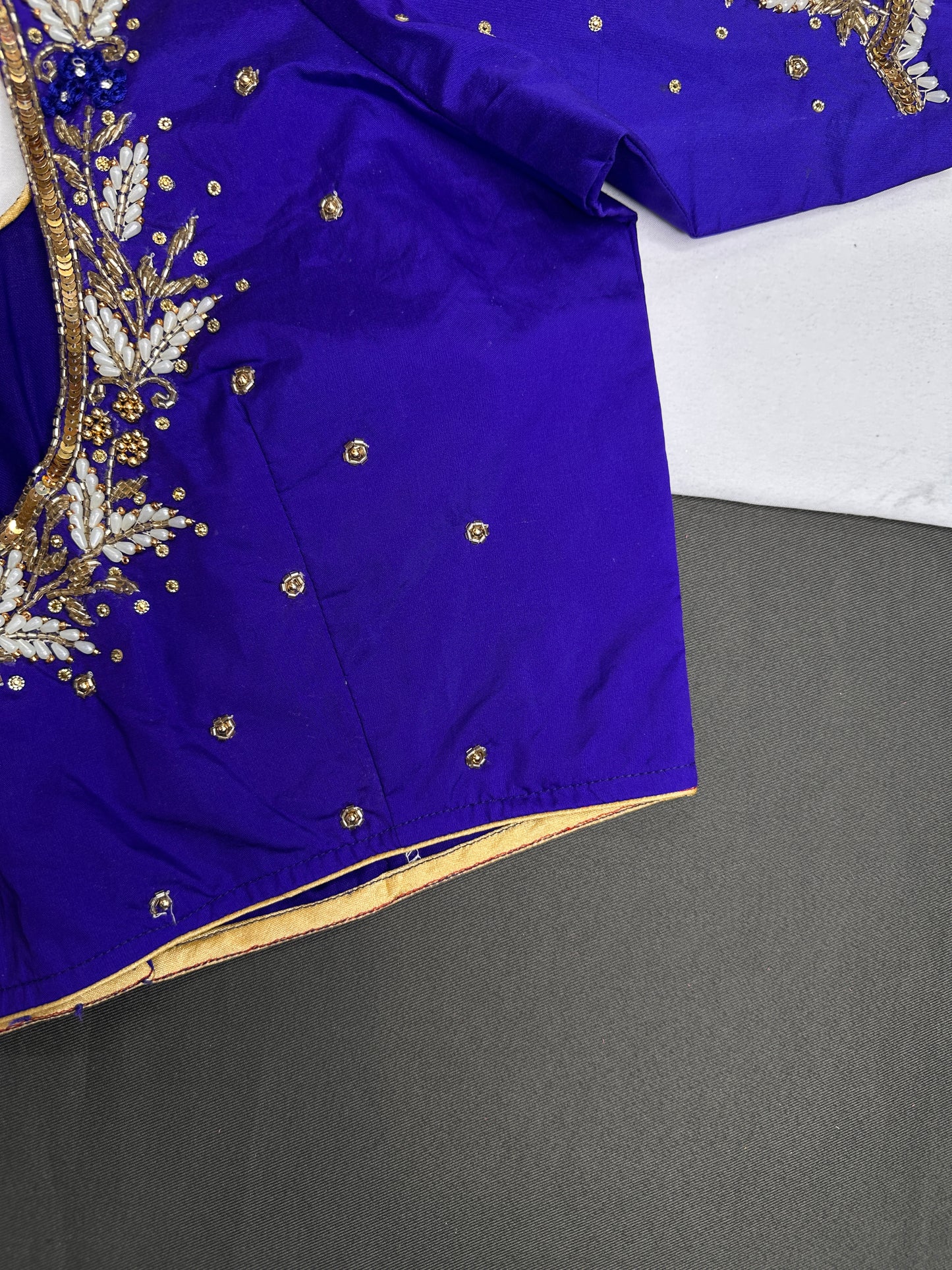 Blue Silk Maggam Aari Work Blouse - 