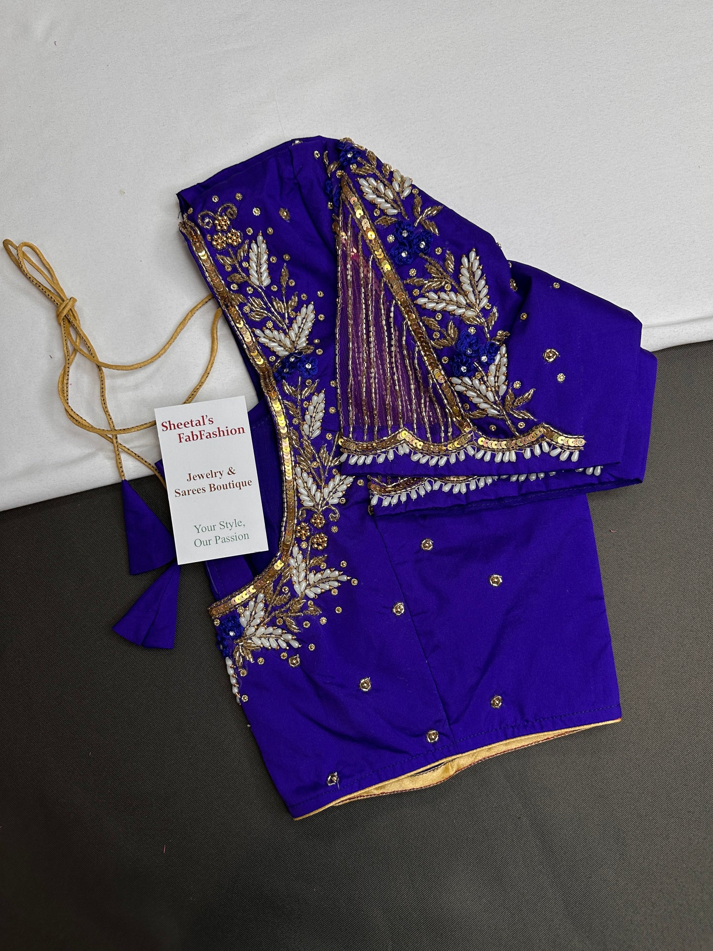 Blue Silk Maggam Aari Work Blouse - 