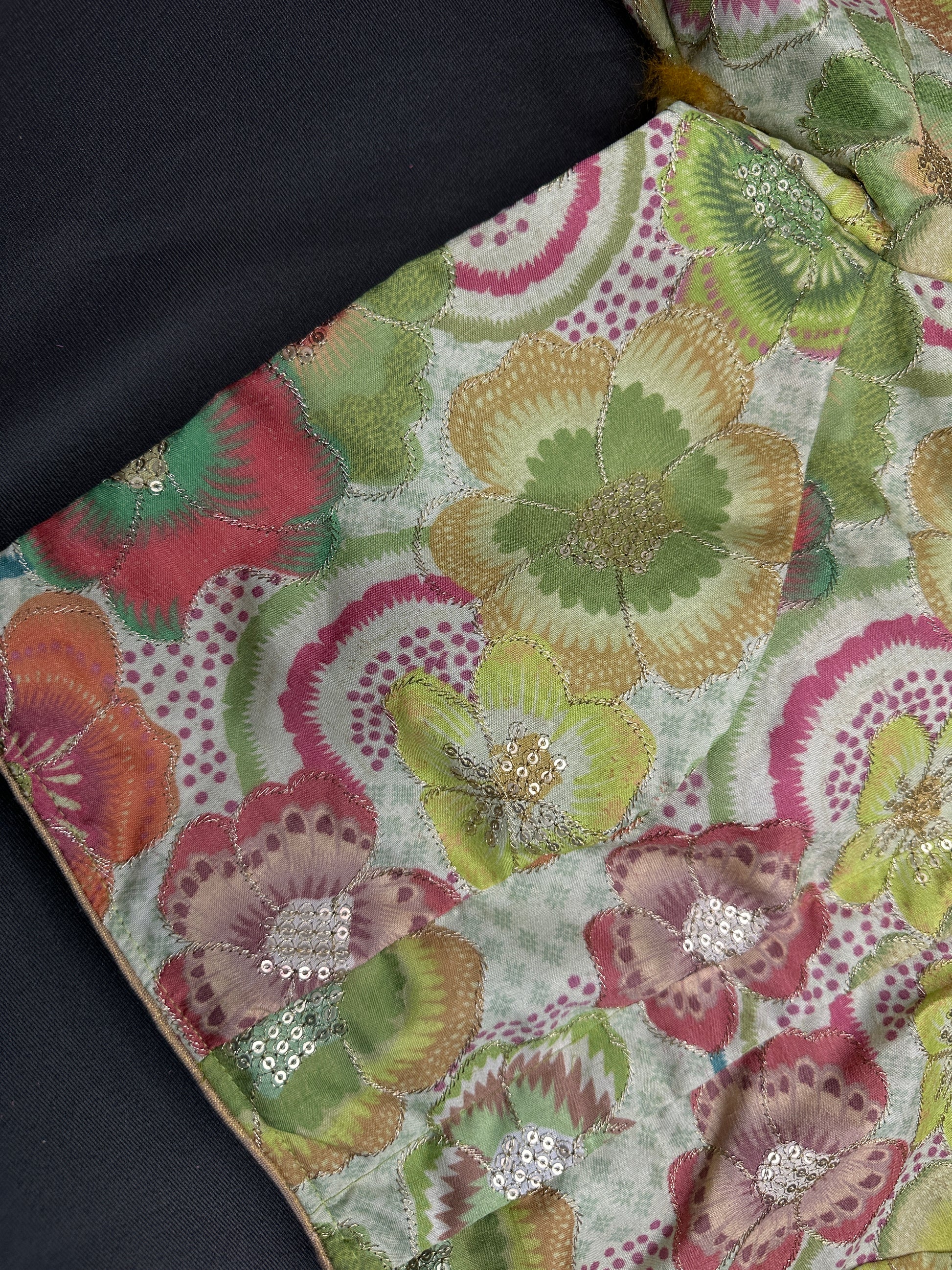Green Floral Multi Kalmakari Printed Silk Blouse - 