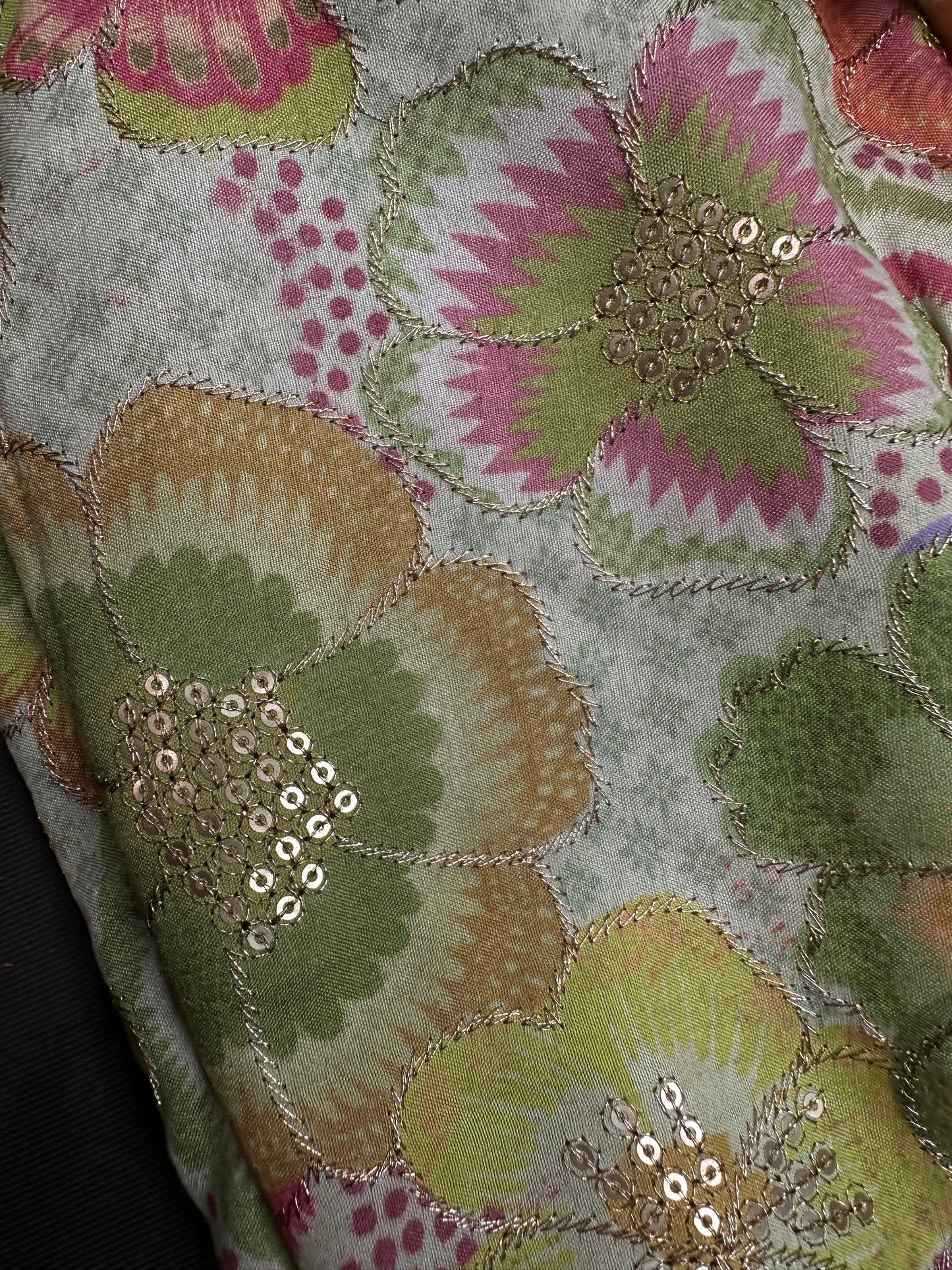 Green Floral Multi Kalmakari Printed Silk Blouse - 