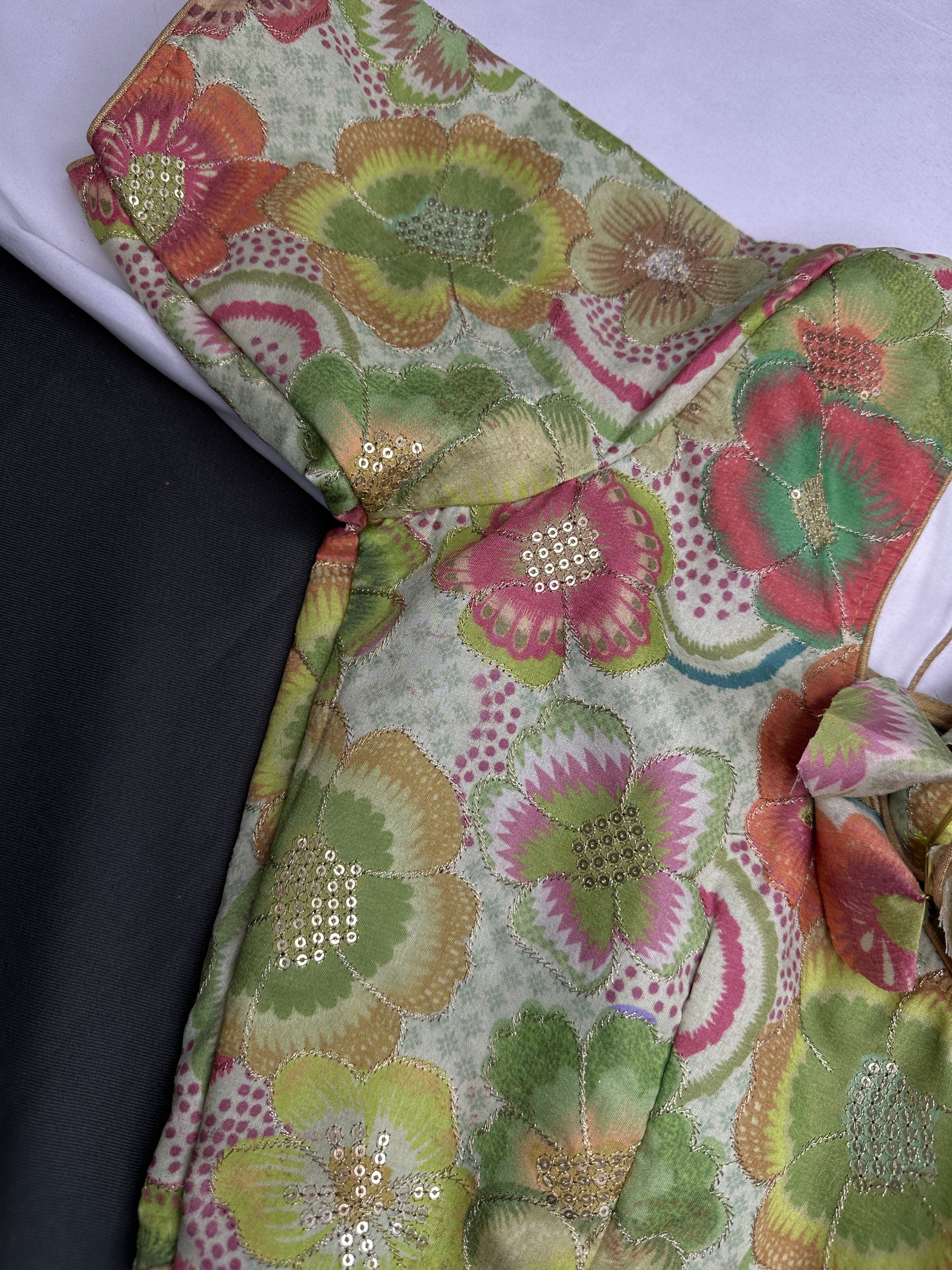 Green Floral Multi Kalmakari Printed Silk Blouse - 