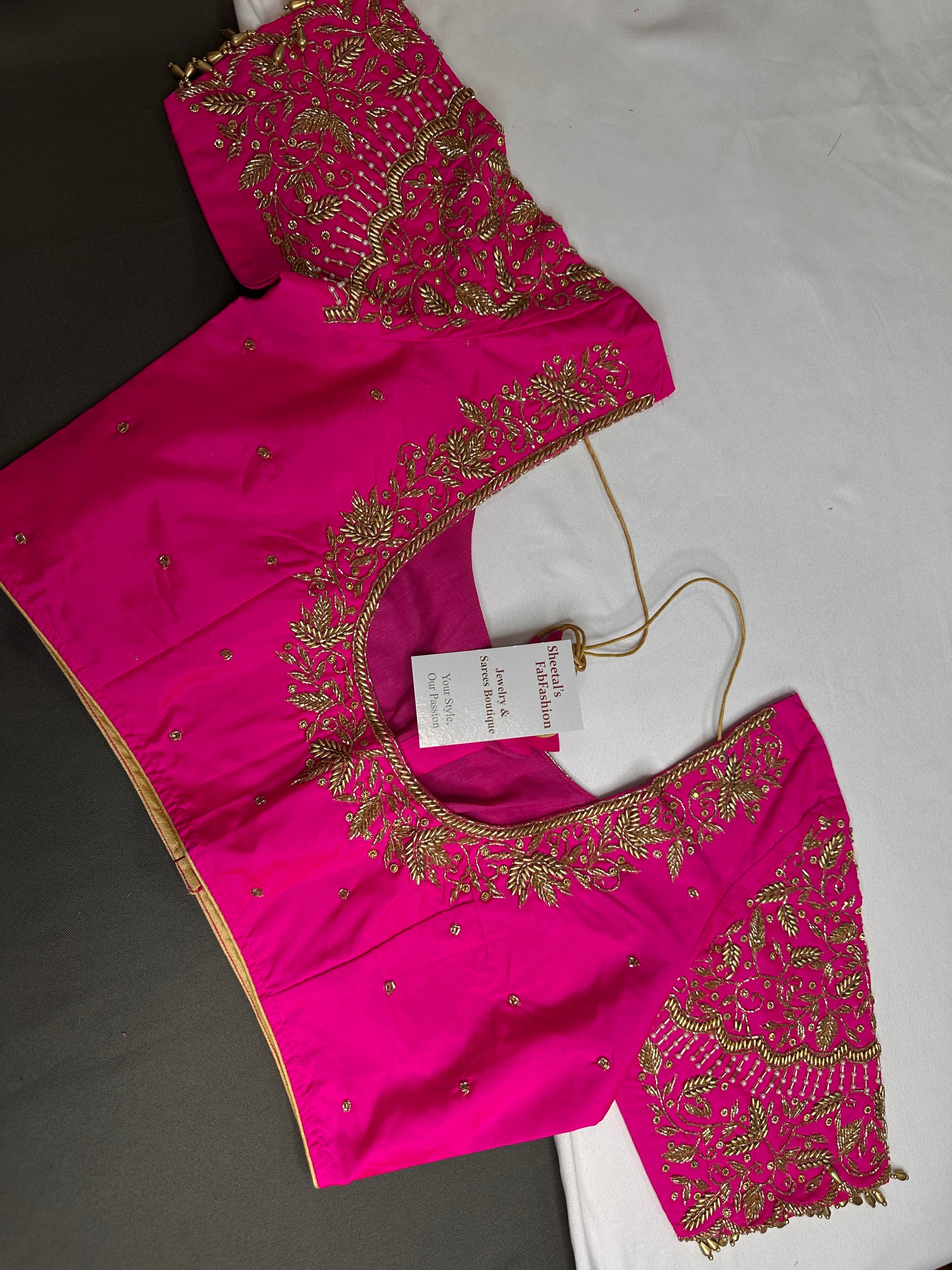 Pink Silk Maggam Aari Work Blouse - 