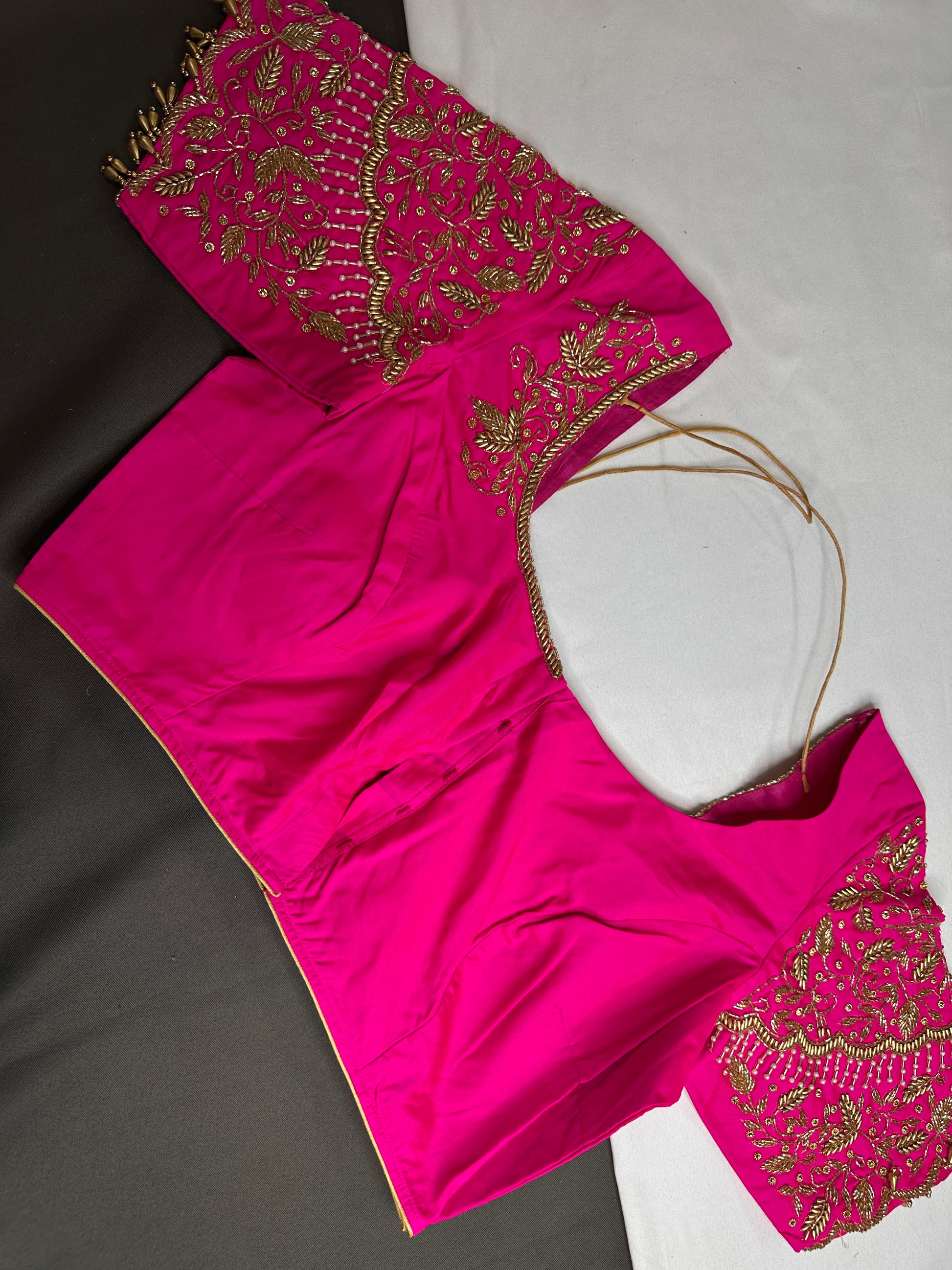 Pink Silk Maggam Aari Work Blouse - 