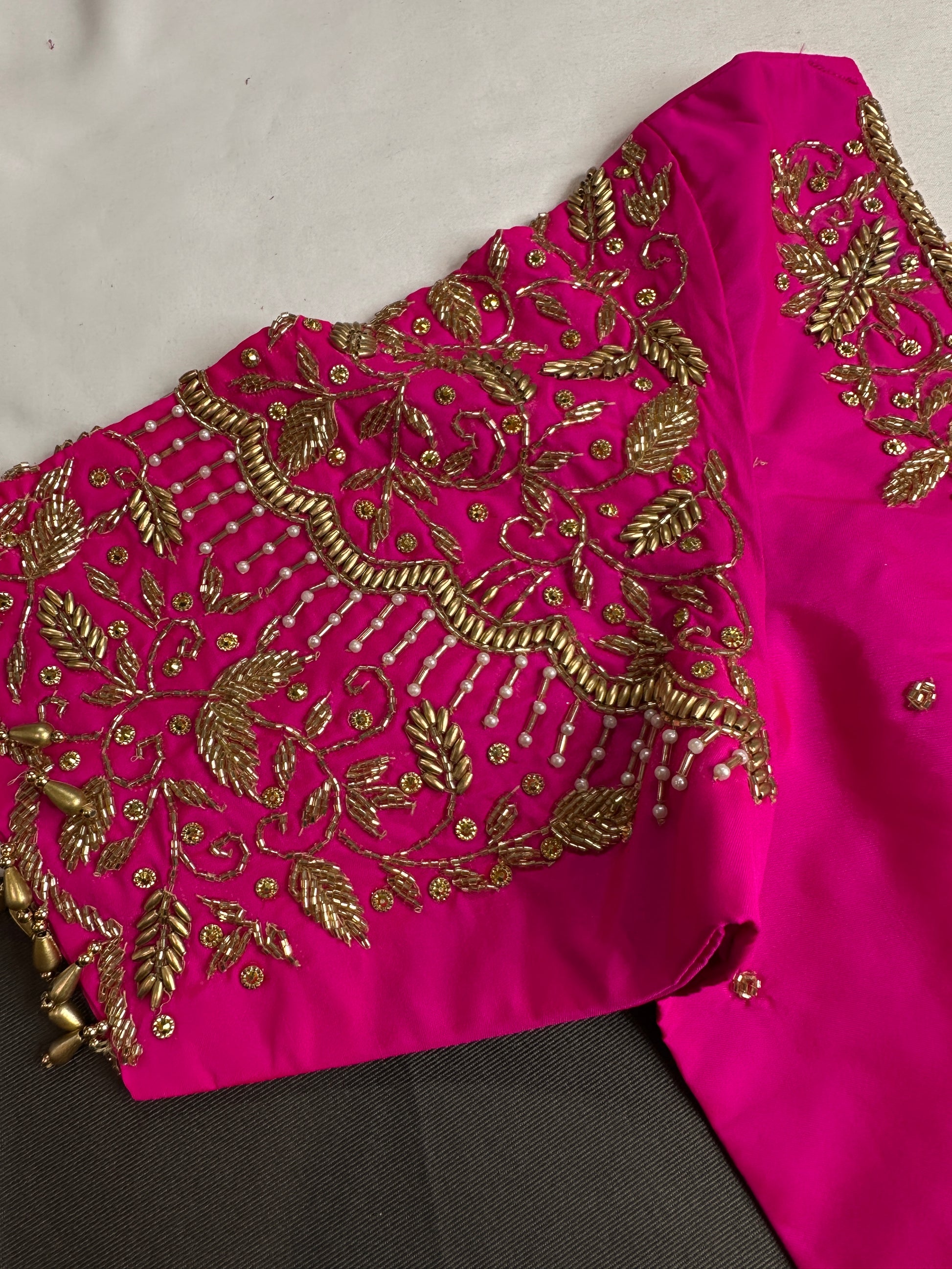 Pink Silk Maggam Aari Work Blouse - 