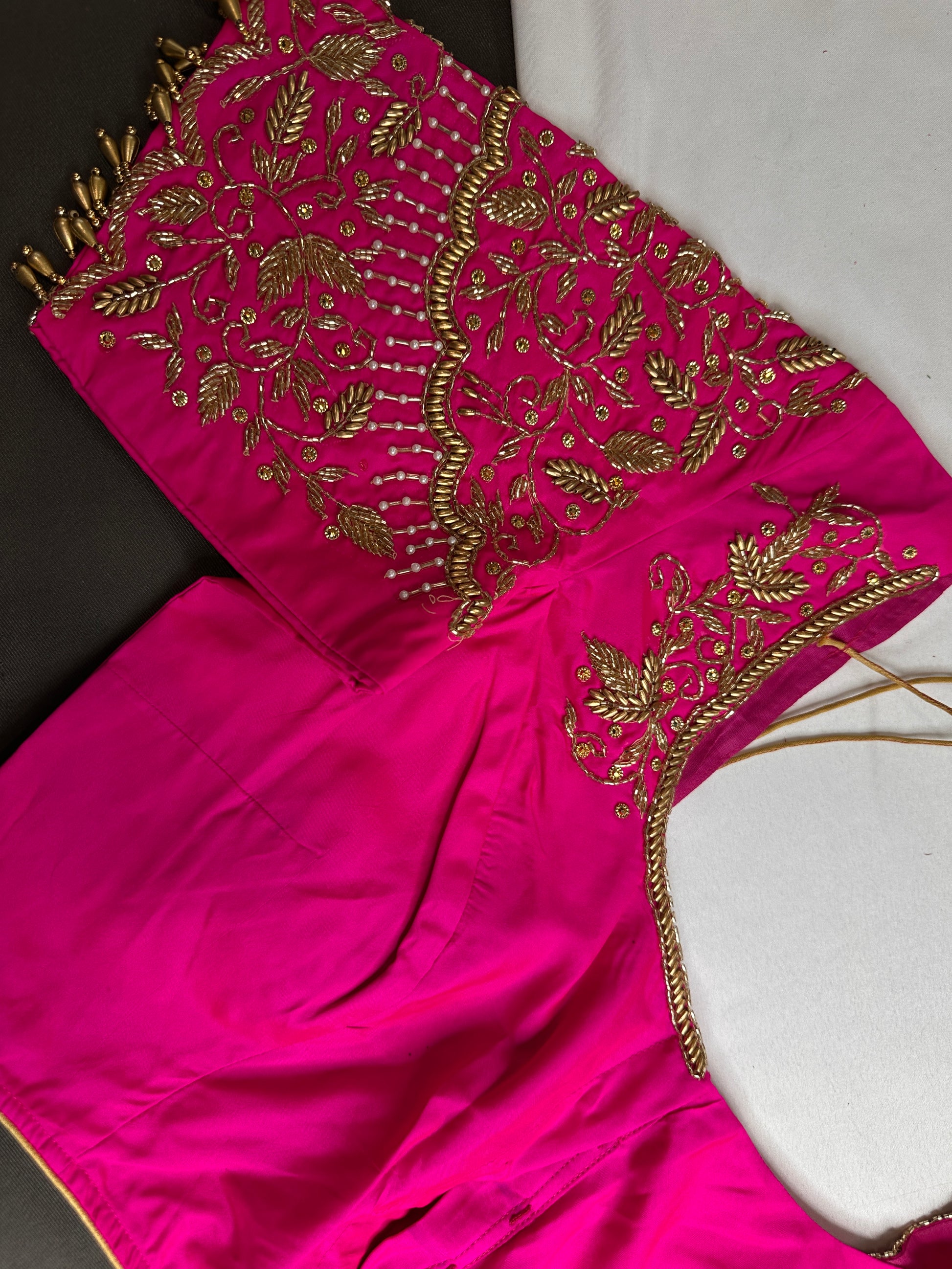 Pink Silk Maggam Aari Work Blouse - 
