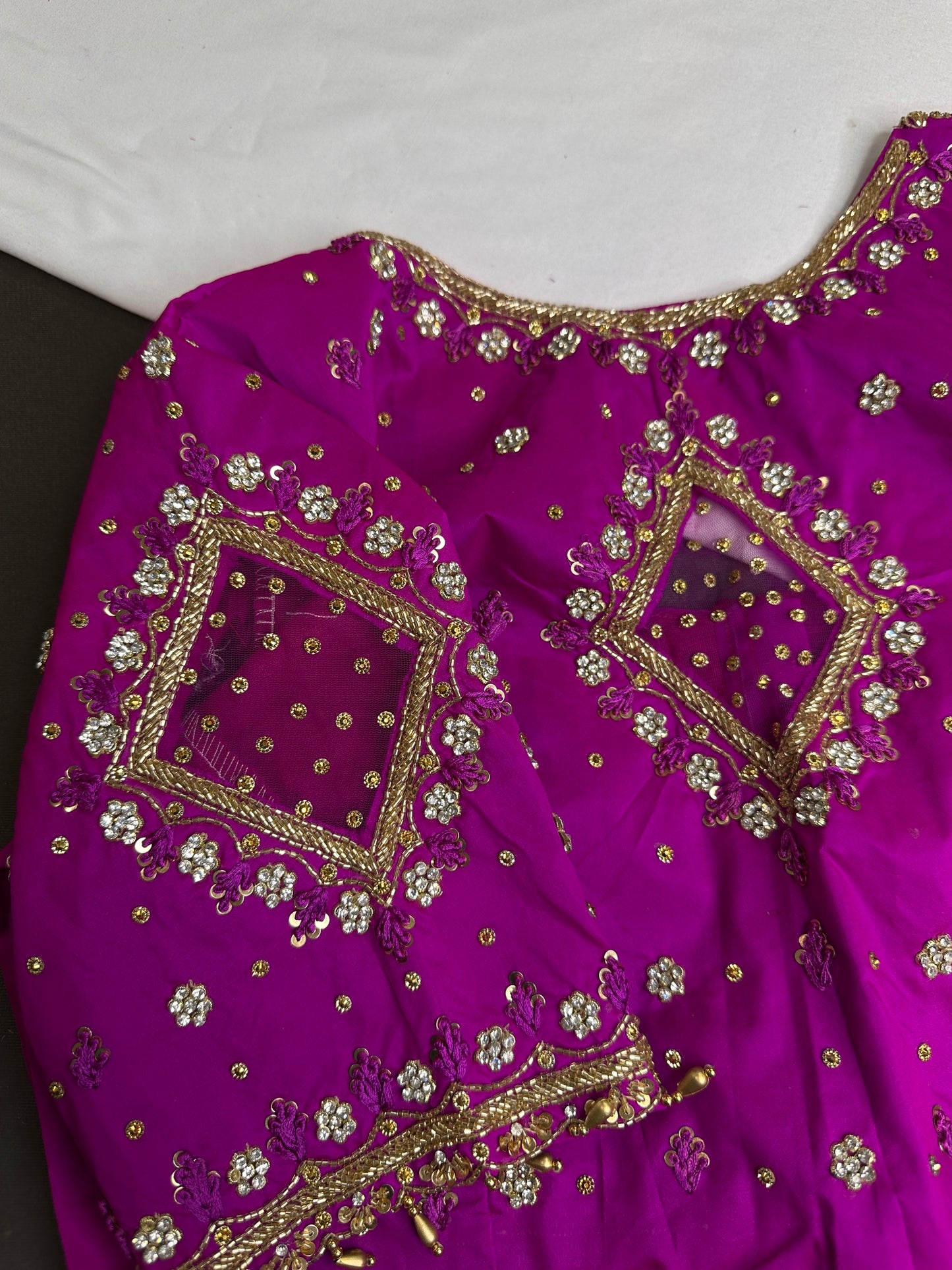 Magenta Pink Net Silk Maggam Aari Blouse - 