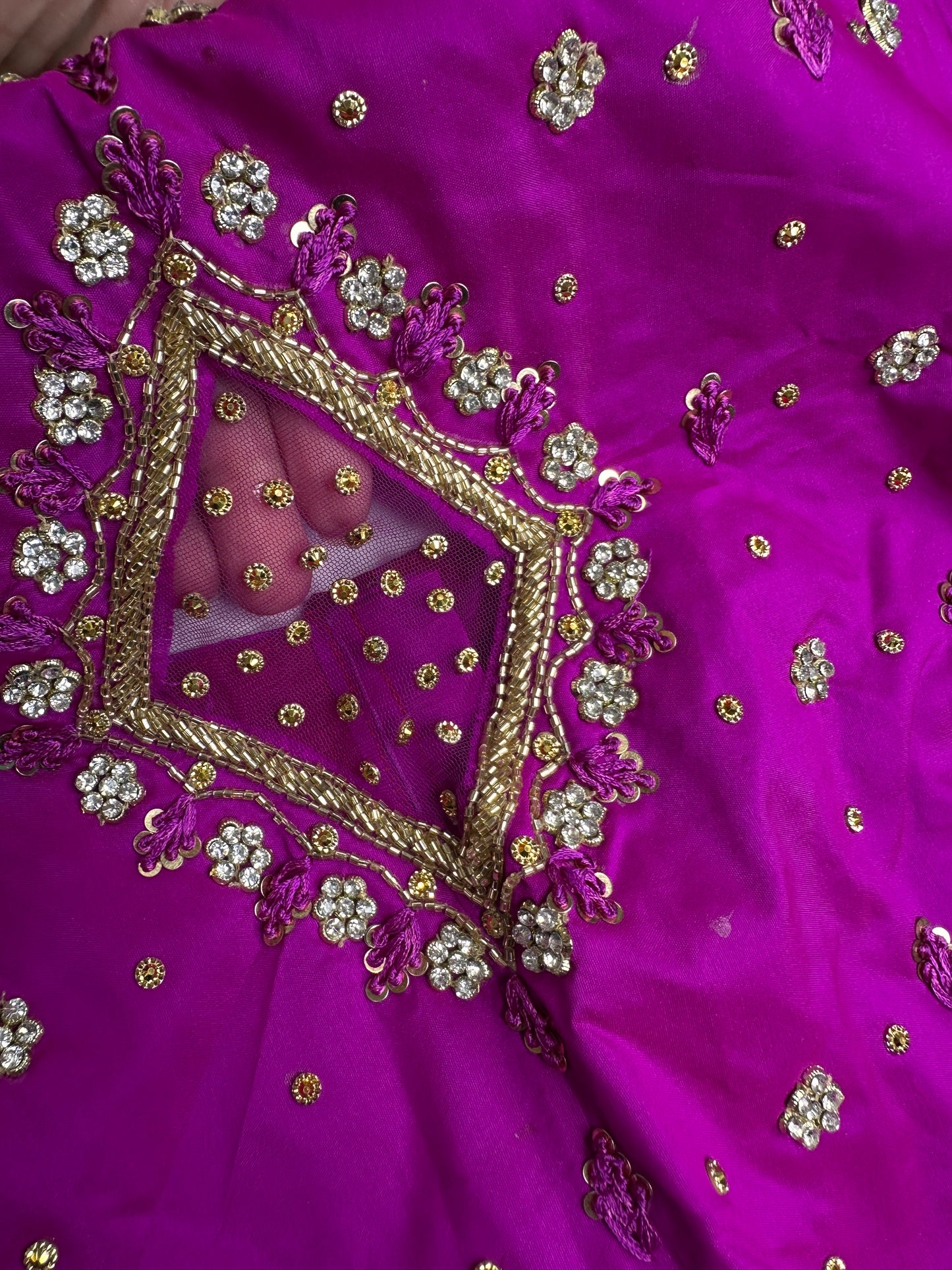 Magenta Pink Net Silk Maggam Aari Blouse - 