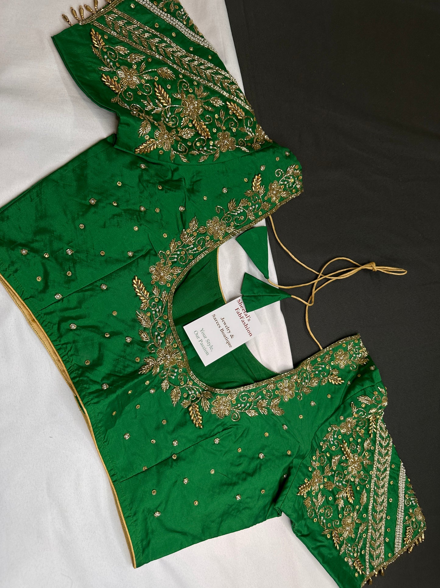 Green Pattu Silk Maggam Aari Blouse - 