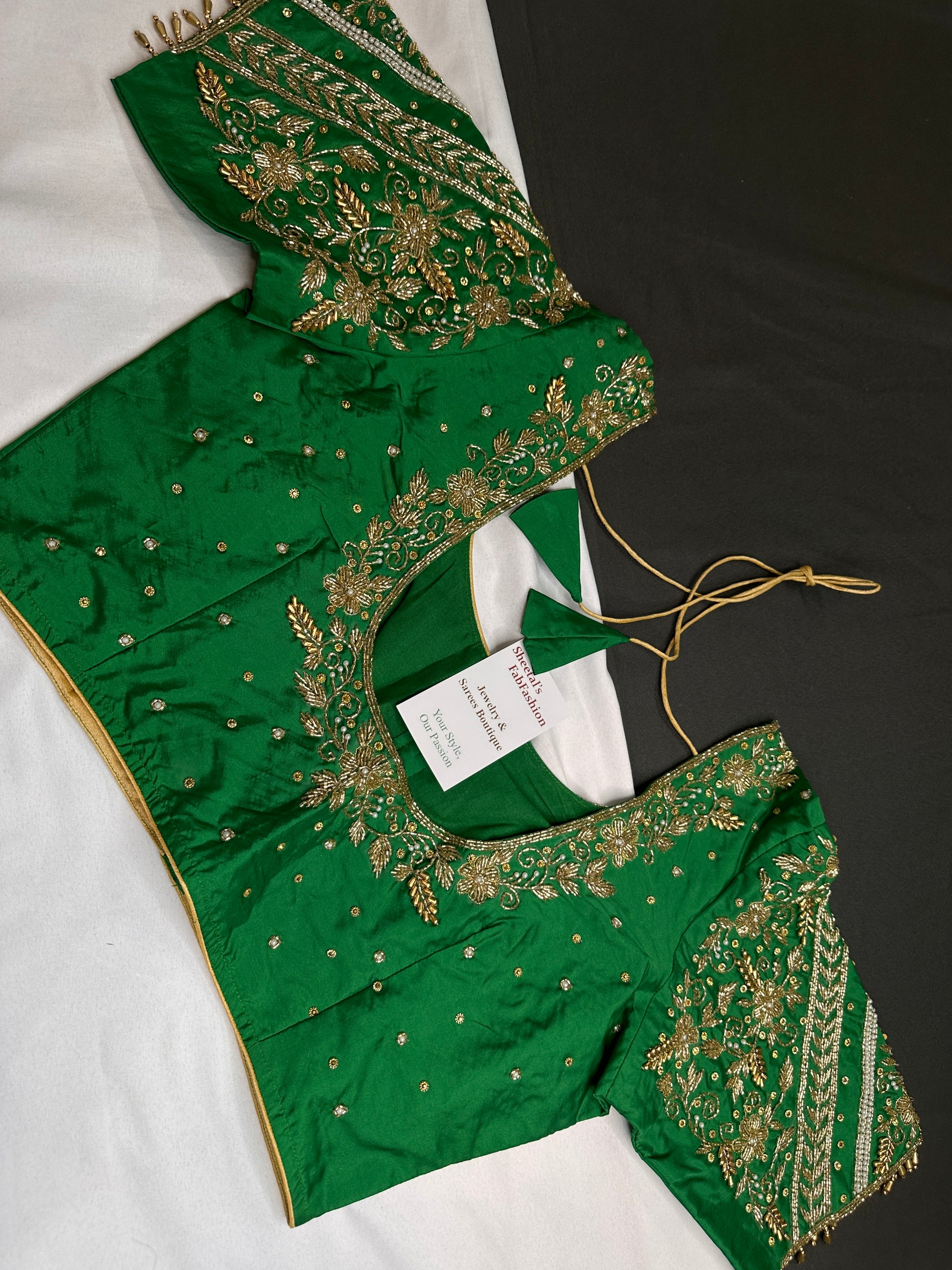 Green Pattu Silk Maggam Aari Blouse - 