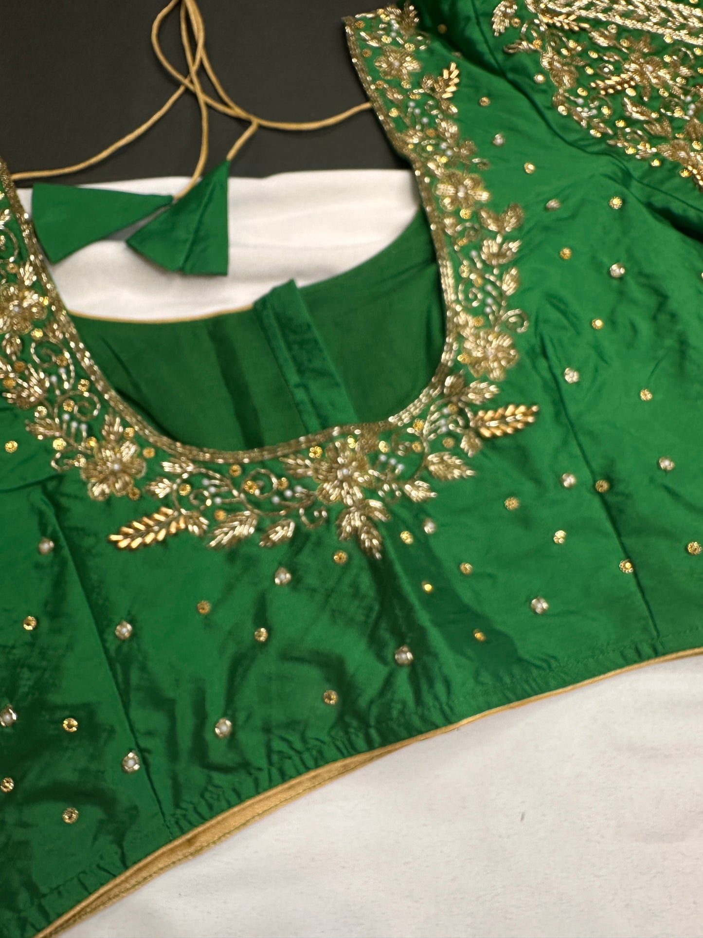 Green Pattu Silk Maggam Aari Blouse - 