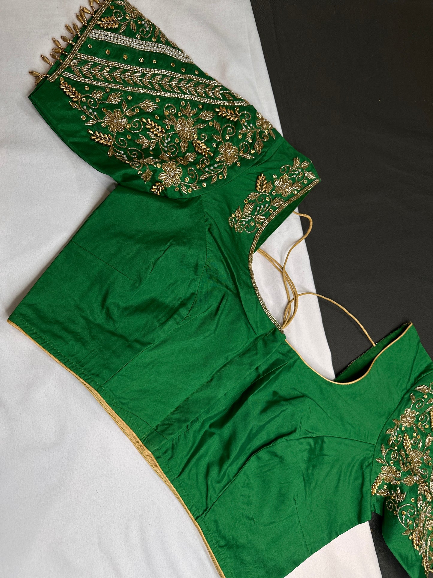 Green Pattu Silk Maggam Aari Blouse - 