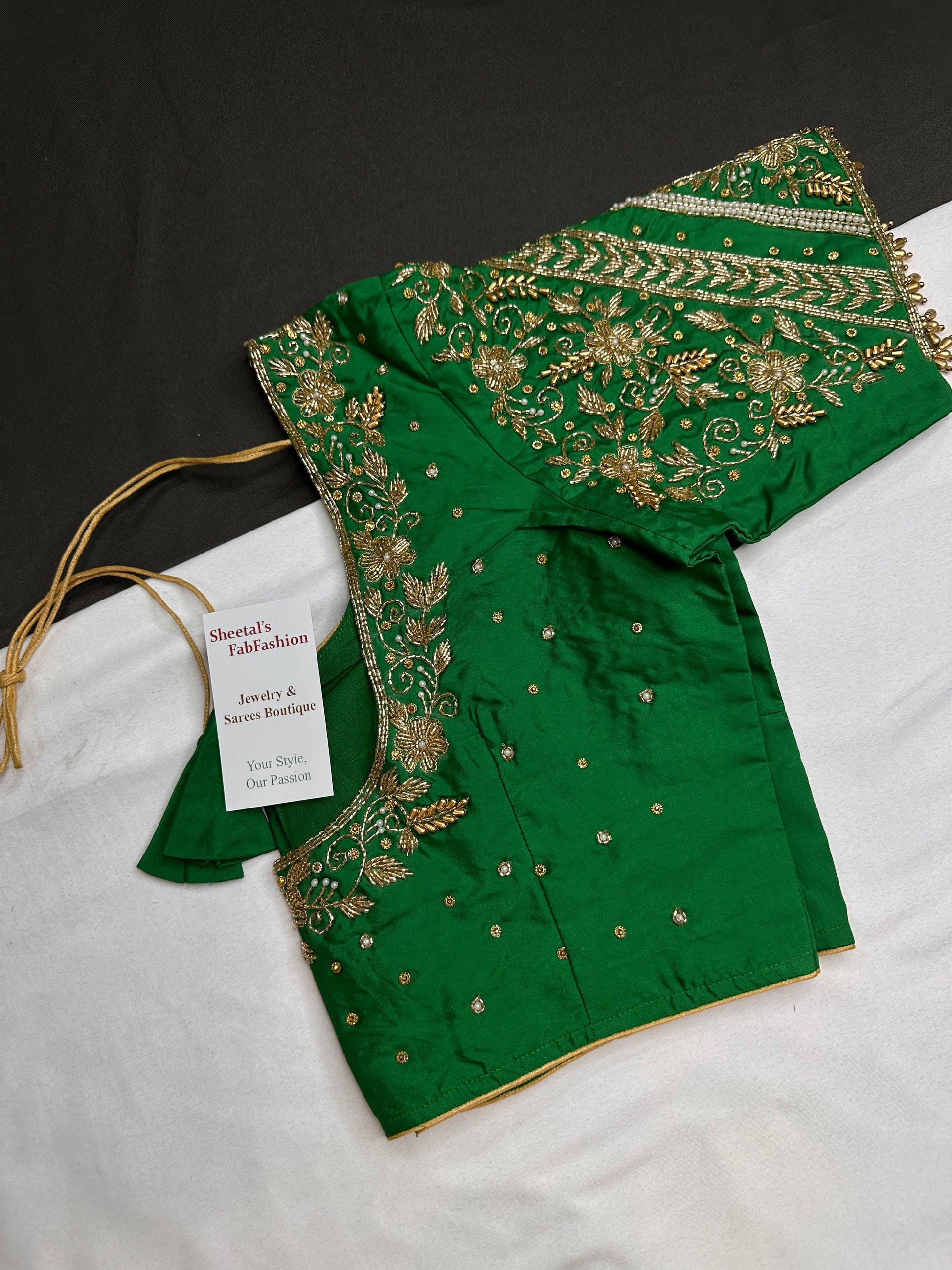 Green Pattu Silk Maggam Aari Blouse - 