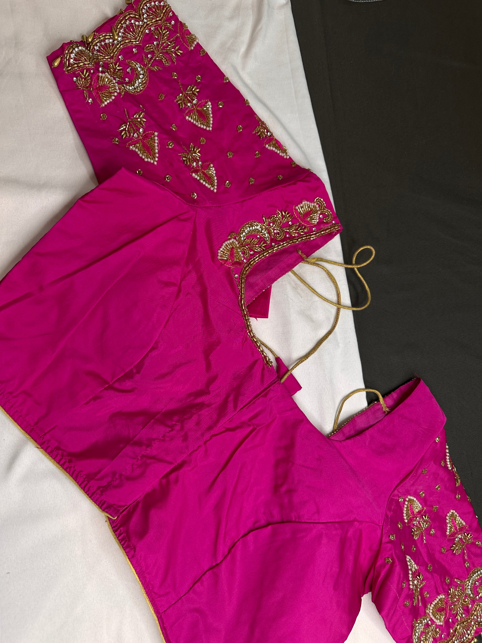 Pink Pattu Silk Maggam Aari Blouse - 