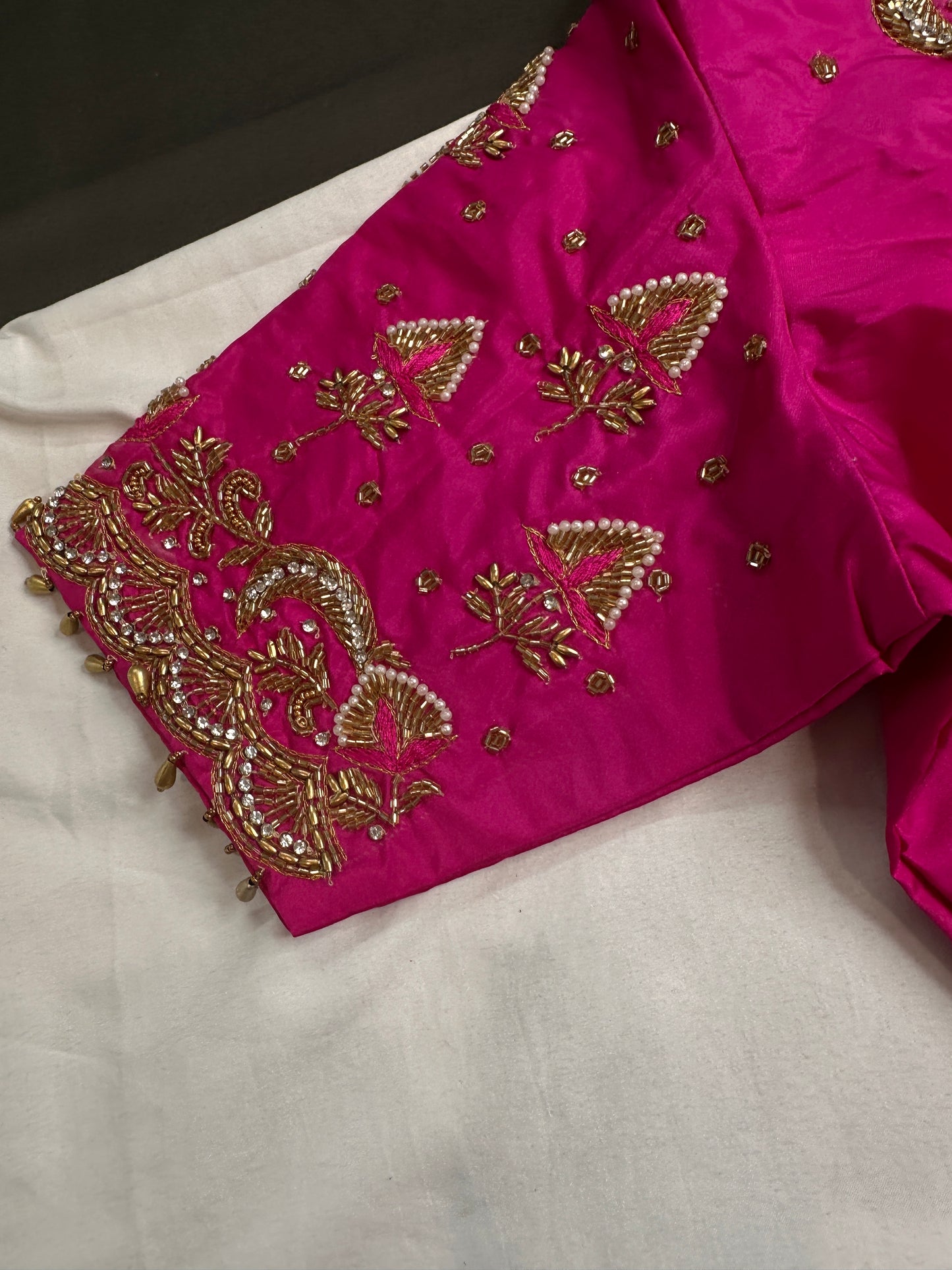 Pink Pattu Silk Maggam Aari Blouse - 