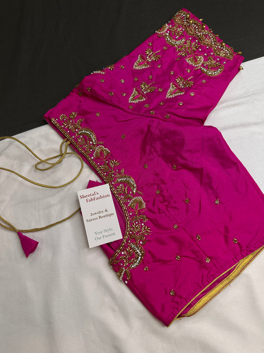 Pink Pattu Silk Maggam Aari Blouse - 