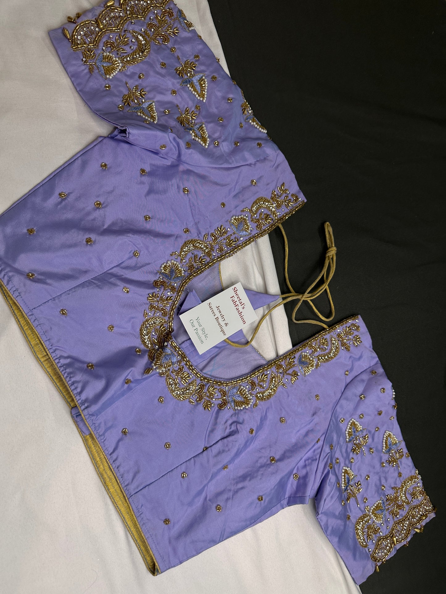 Lavender Purple Pattu Silk Maggam Aari Blouse - 