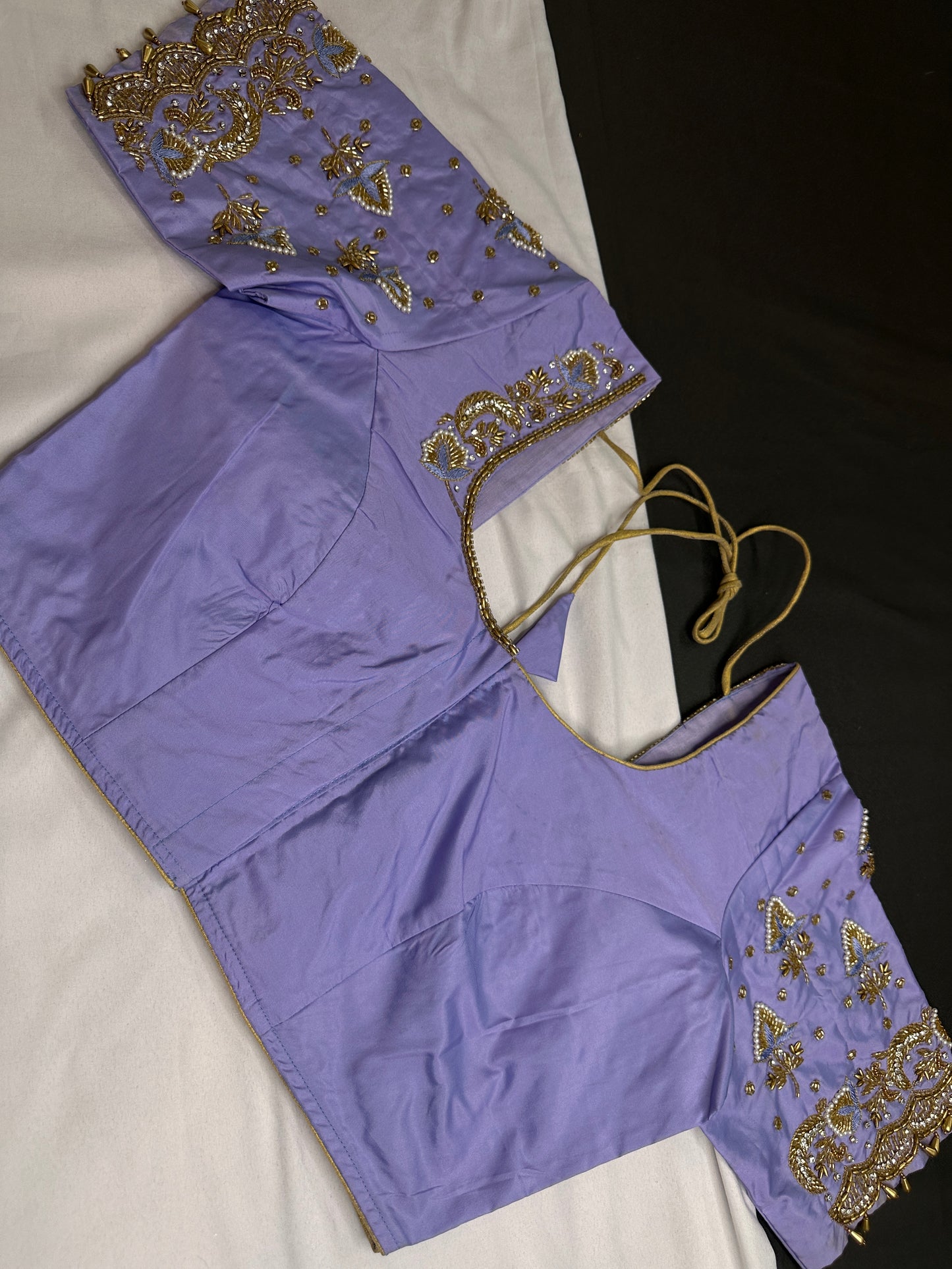 Lavender Purple Pattu Silk Maggam Aari Blouse - 
