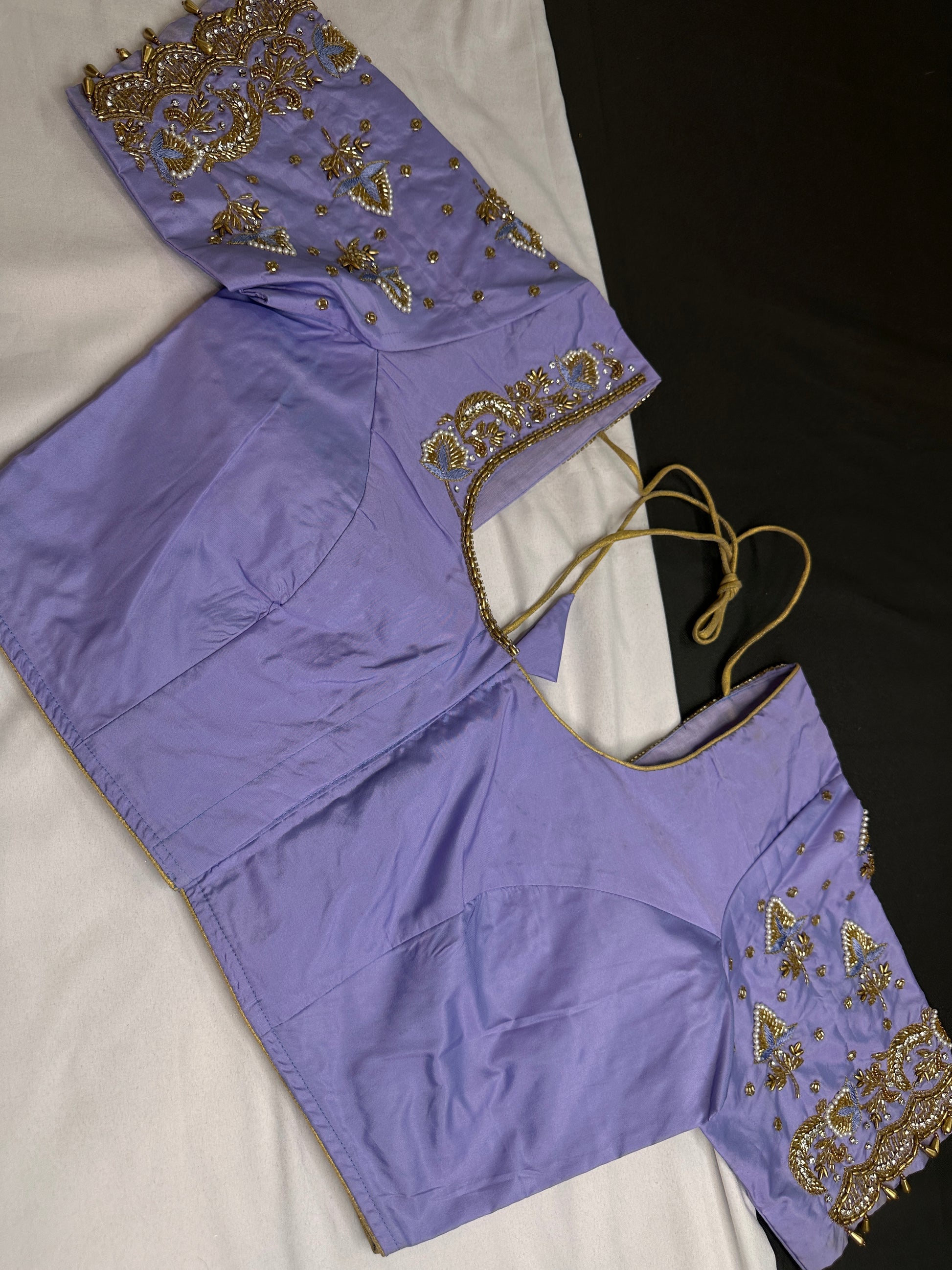 Lavender Purple Pattu Silk Maggam Aari Blouse - 